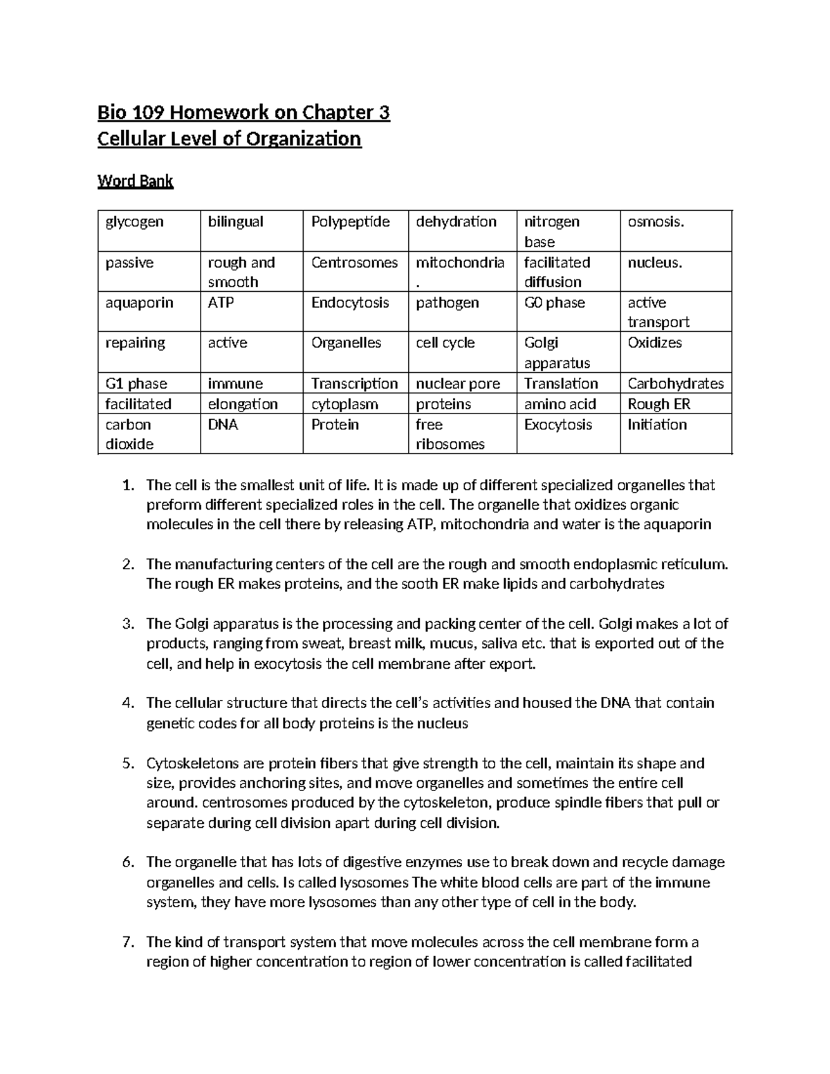 Bio 109 Final Exam Notes: Chapter 3 - Cellular Organization Overview ...