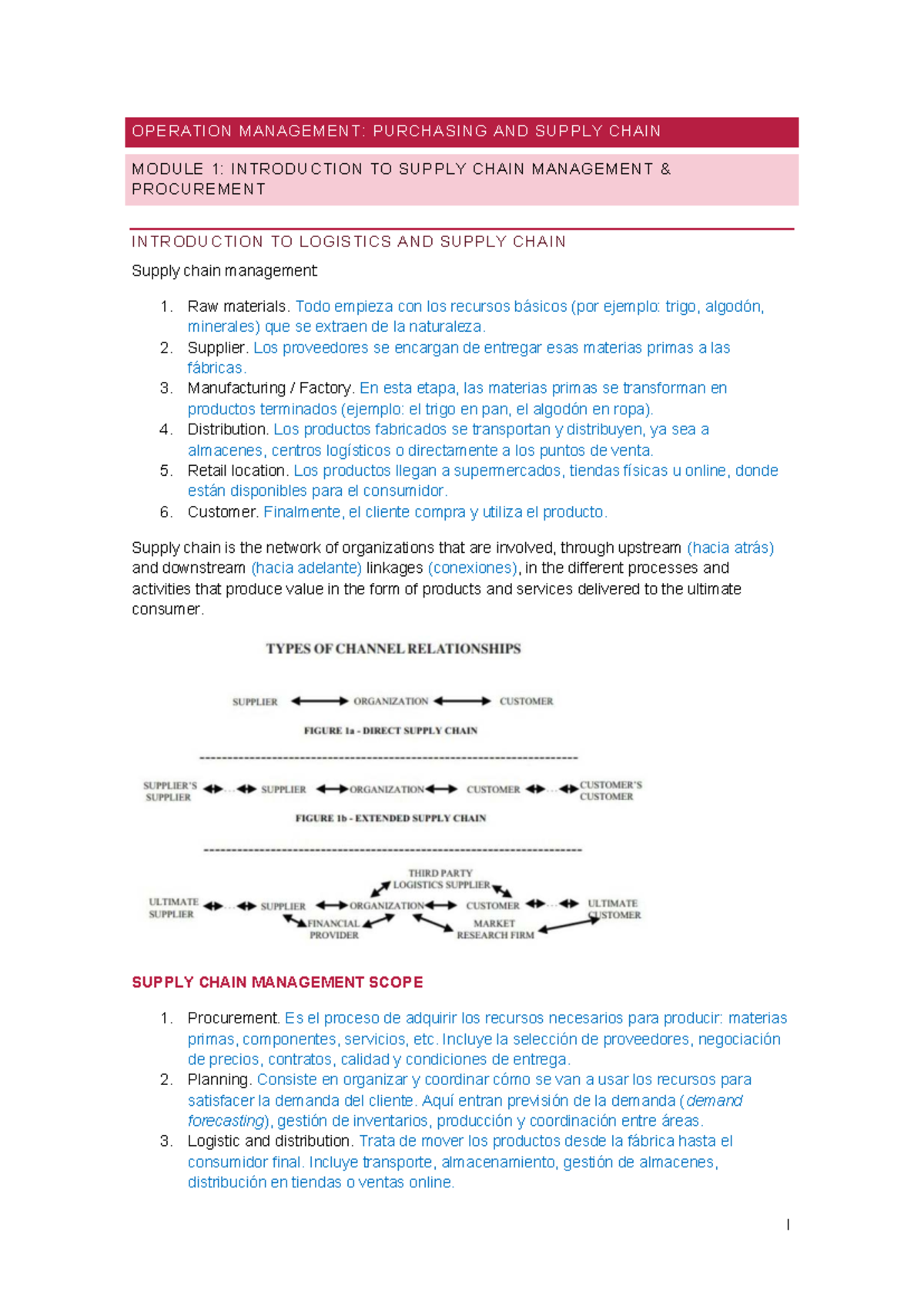 OPERATION MANAGEMENT: SUPPLY CHAIN & PROCUREMENT MODULE 1 - Studocu
