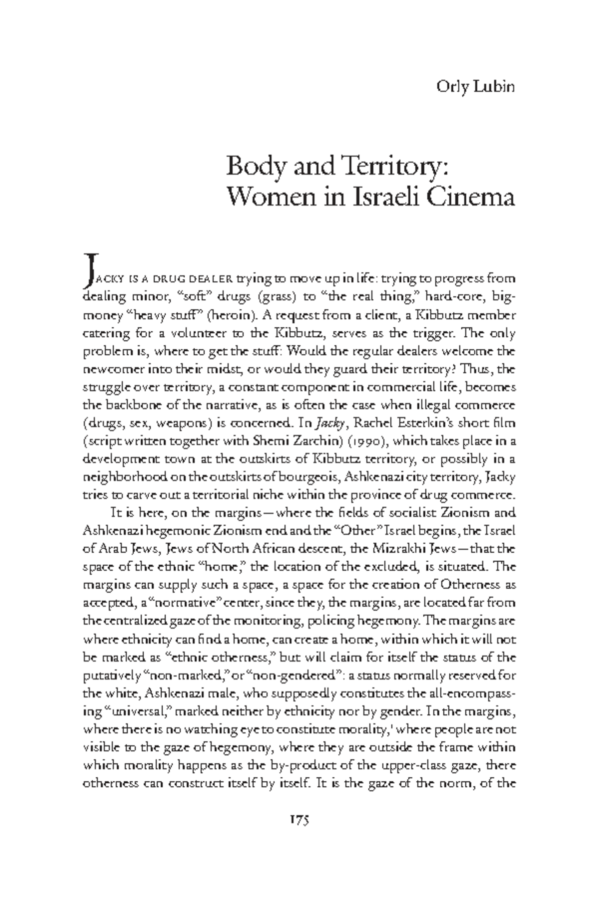 Body and Territory: Women in Israeli Cinema (ISRA 101) - Studocu