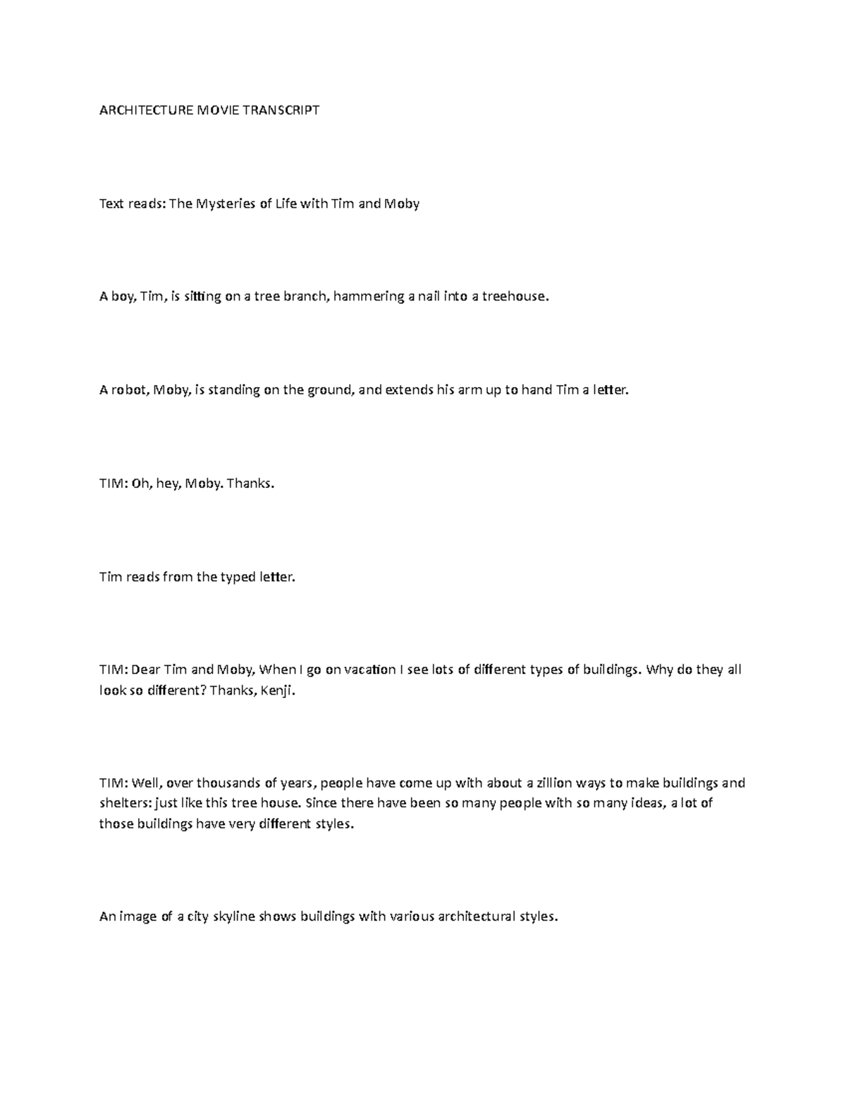 Architecture Movie Transcript - ARCHITECTURE MOVIE TRANSCRIPT Text ...