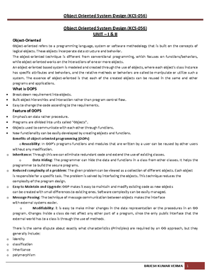 Unit-1 Content - Lecture - 1 Object Oriented System Design Systems ...