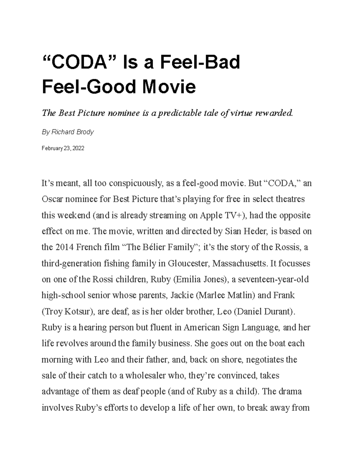 New Yorker Review: 