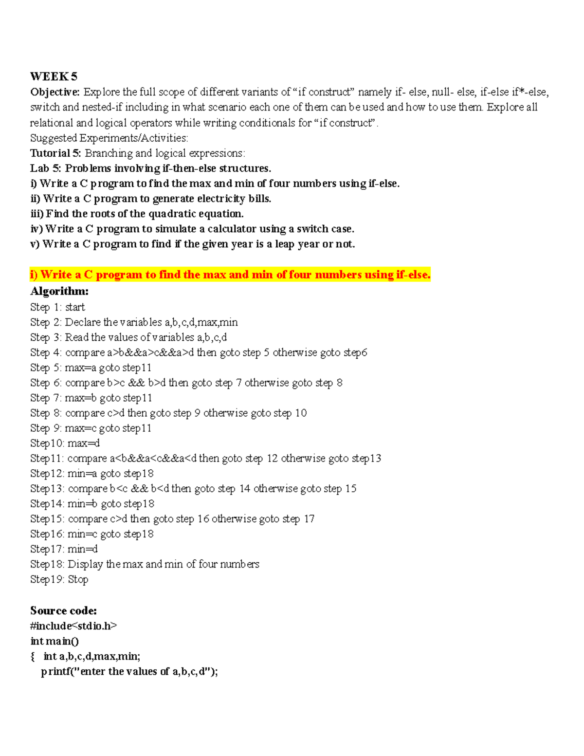 WEEK 5 CP LAB: Exploring If Constructs and Related Programs - Studocu