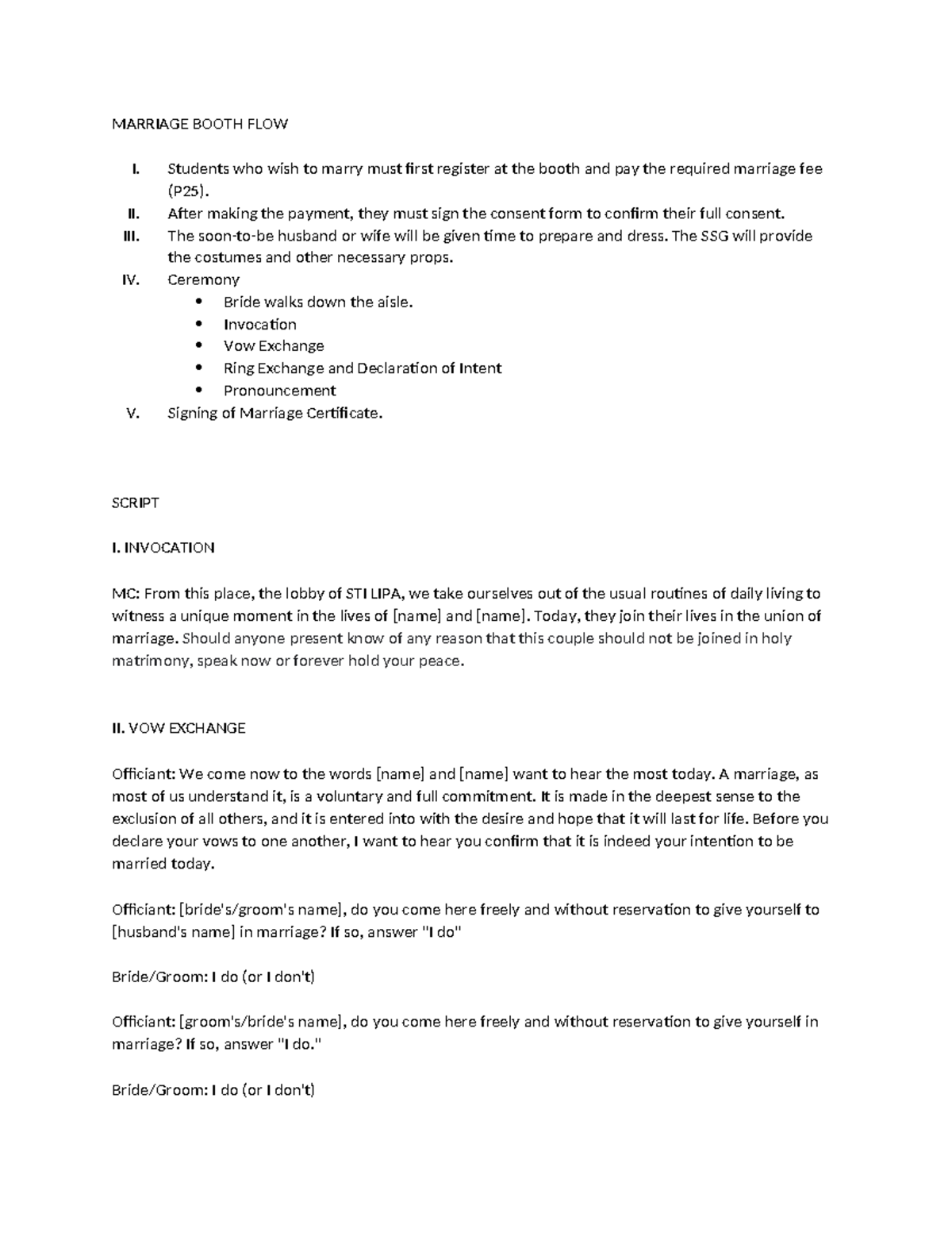 Flow-and-script-mb 2 - Script and guide for debut as host - MARRIAGE ...