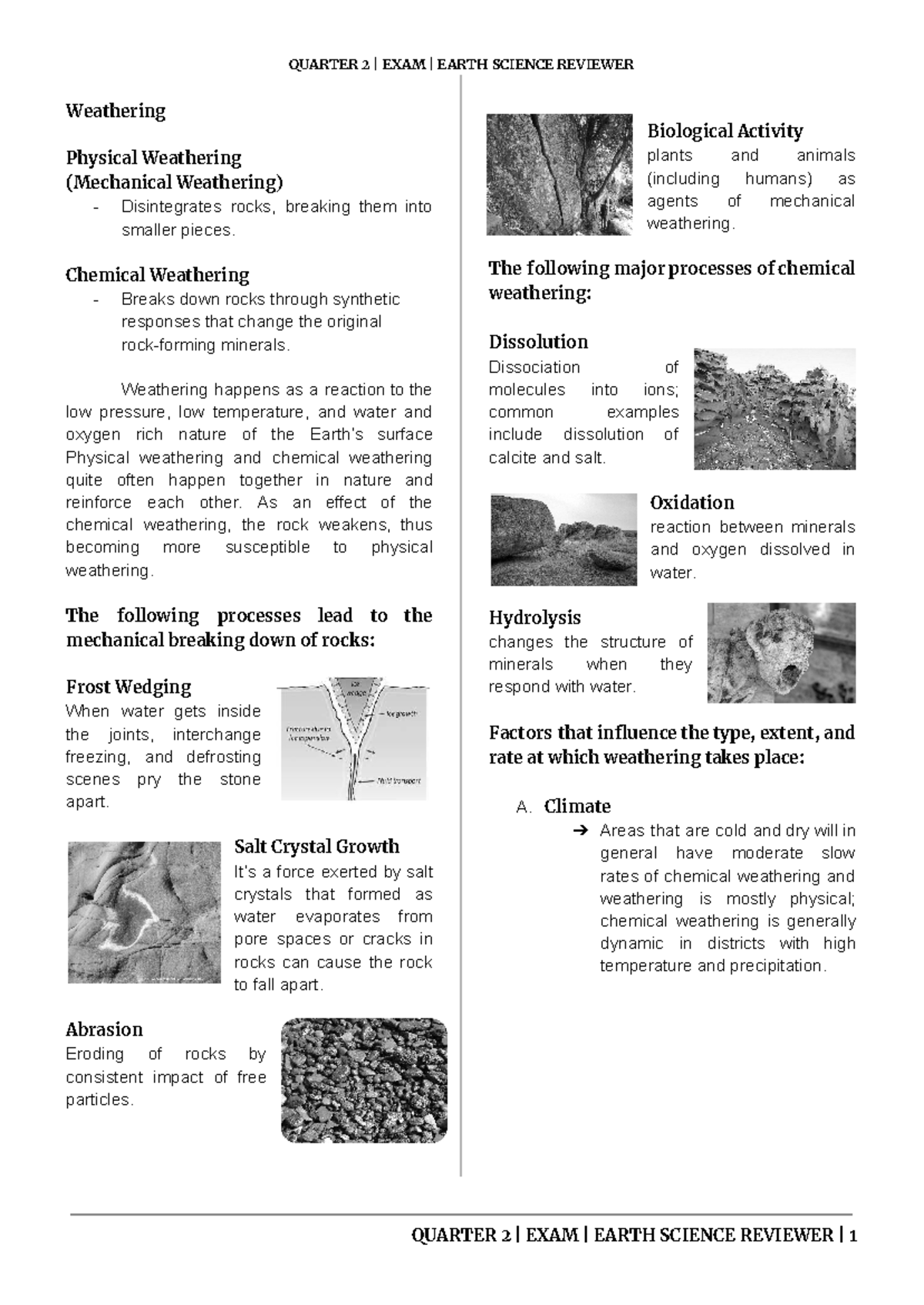 EARTH SCIENCE HUE 2ND QUARTER - Weathering Physical Weathering ...