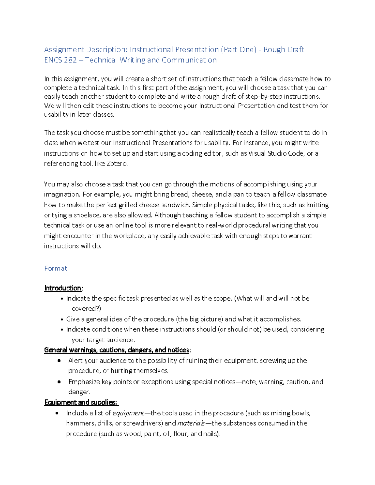 Rough Draft for Instructional Presentation in ENCS 282 Assignment - Studocu