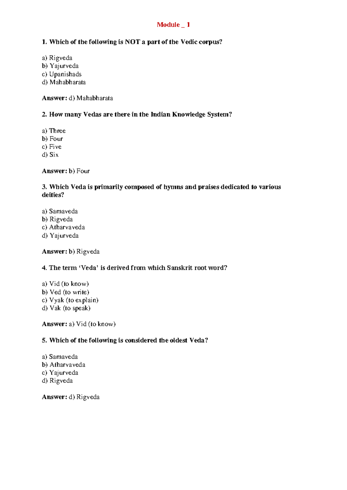 Module 1 Quiz - Indian Knowledge Systems (IKS) - Studocu