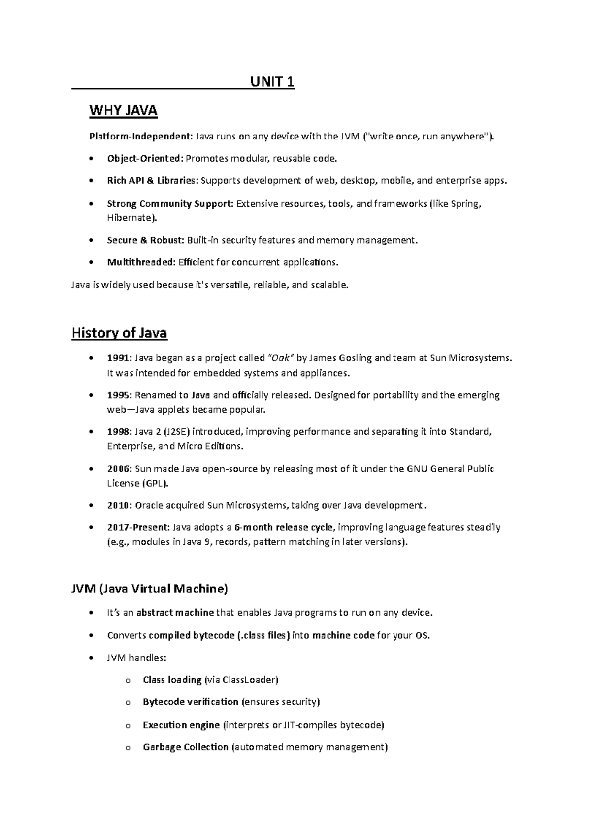 UNIT 1 OOPS WITH JAVA: Key Concepts and Features - Studocu