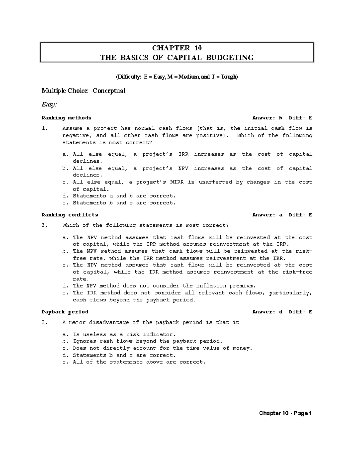 Tb Chapter 10: Capital Budgeting Concepts & NPV Analysis - Studocu