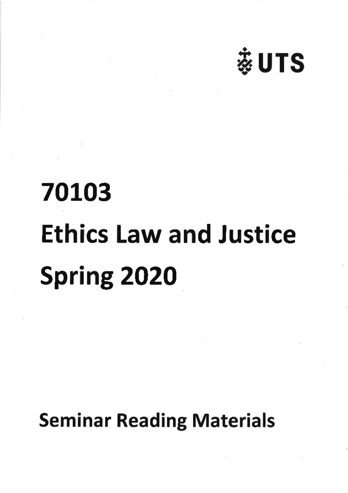 Reading Materials for Ethics Law Seminar 70103 - Spring 2020 - Studocu