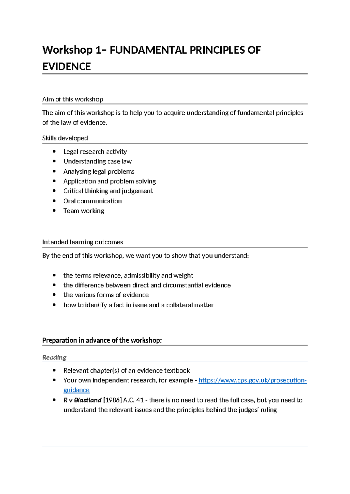 1. Principles of Evidence. - Workshop 1– FUNDAMENTAL PRINCIPLES OF ...