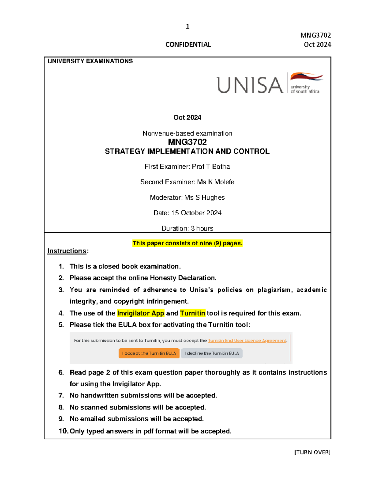 MNG3702 Oct 2024 Final Exam: Strategy Implementation & Control - Studocu
