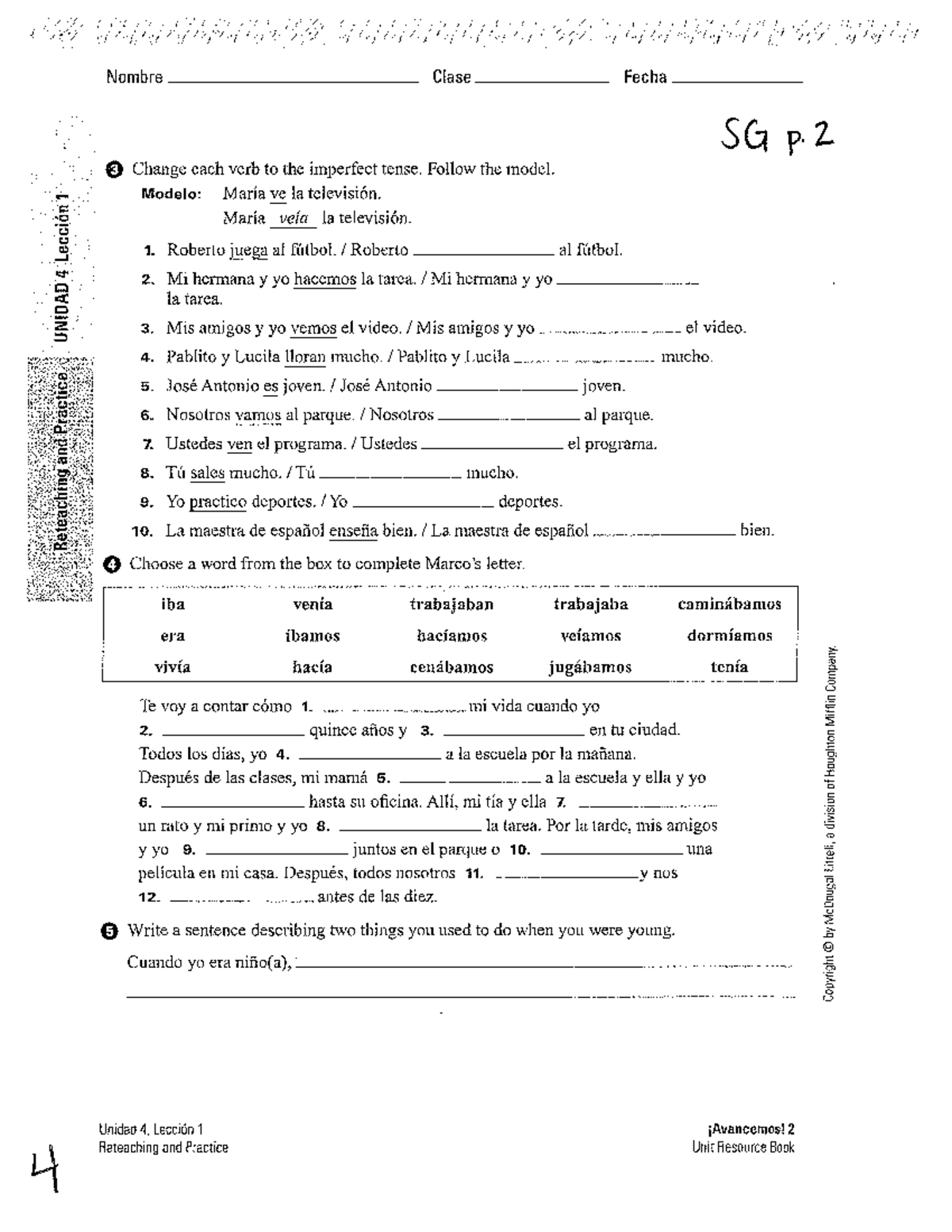 Spanish 2 U4L1 Homework Packet: Imperfect Tense Practice - Studocu