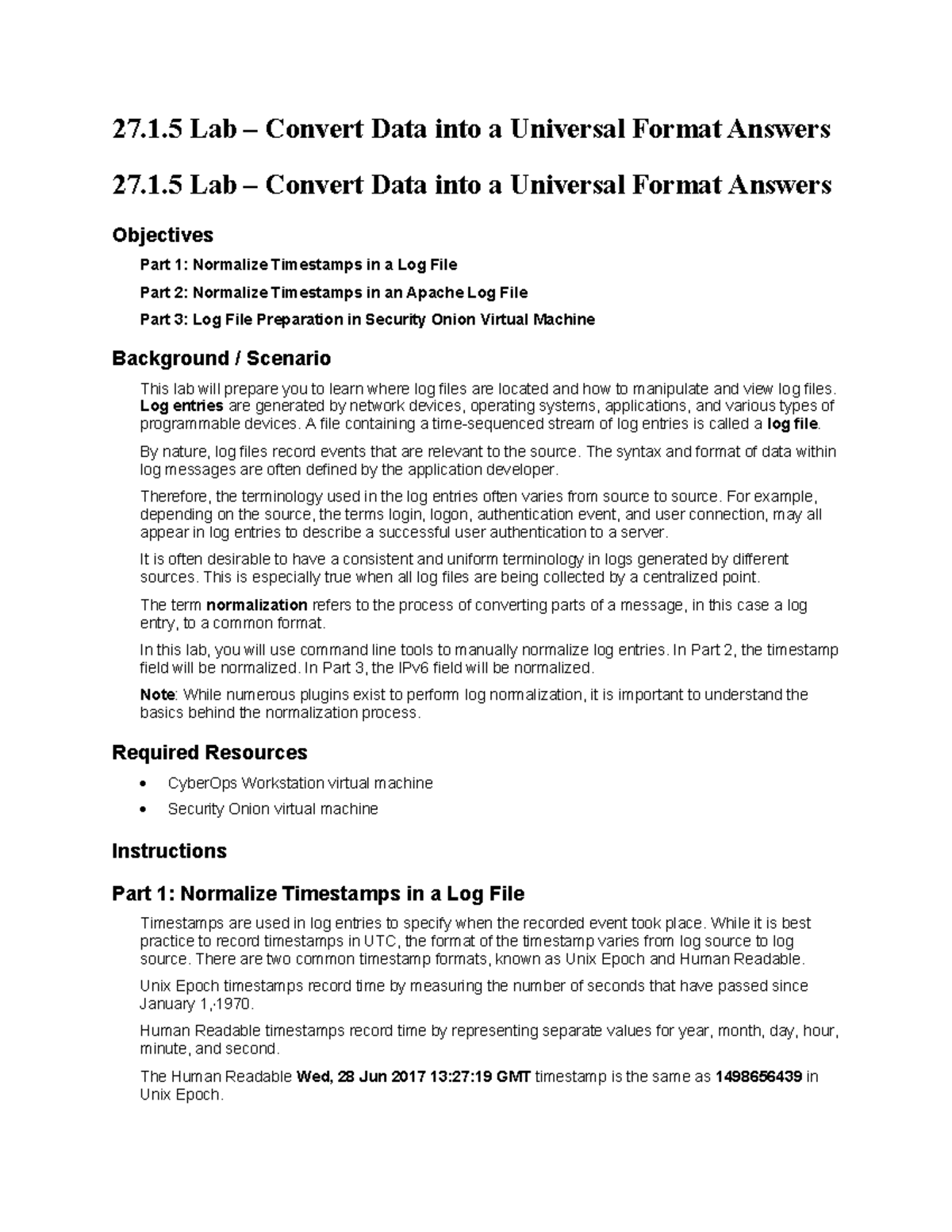 27.1.5 Lab: Converting Log Data to Universal Format - Answers - Studocu