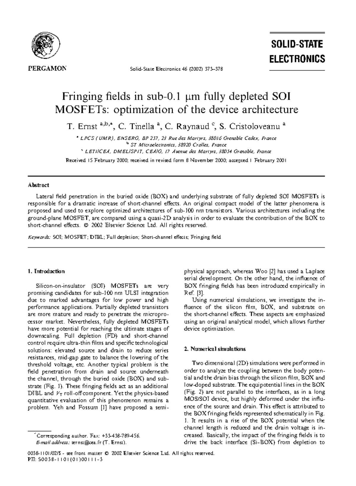 [SOI] Optimization of Sub-100 nm Fully Depleted SOI MOSFETs - Studocu