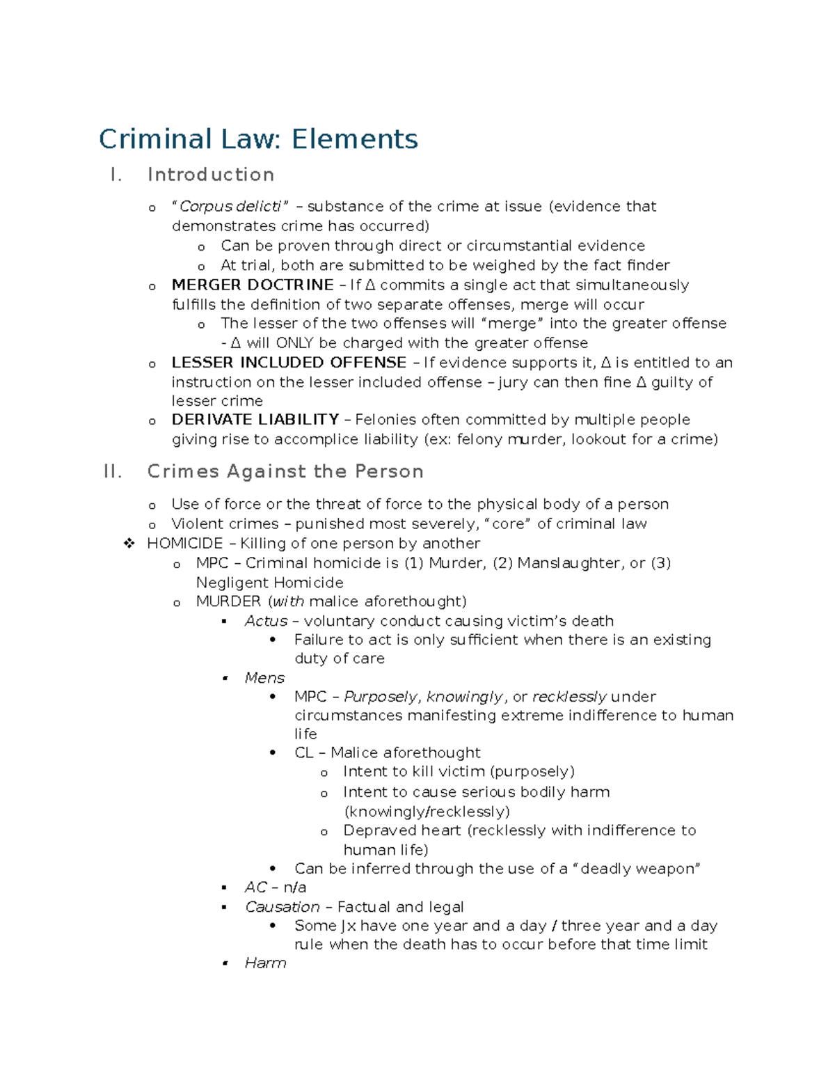 Criminal Law Elements Overview: Main Doctrines and Offenses - Studocu