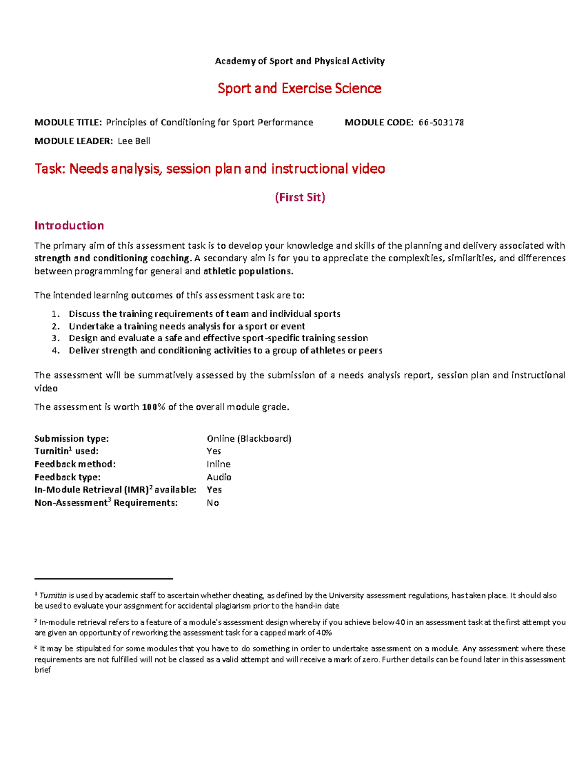 PCSP 66- Principles of Conditioning Assessment: Needs Analysis & Plan ...
