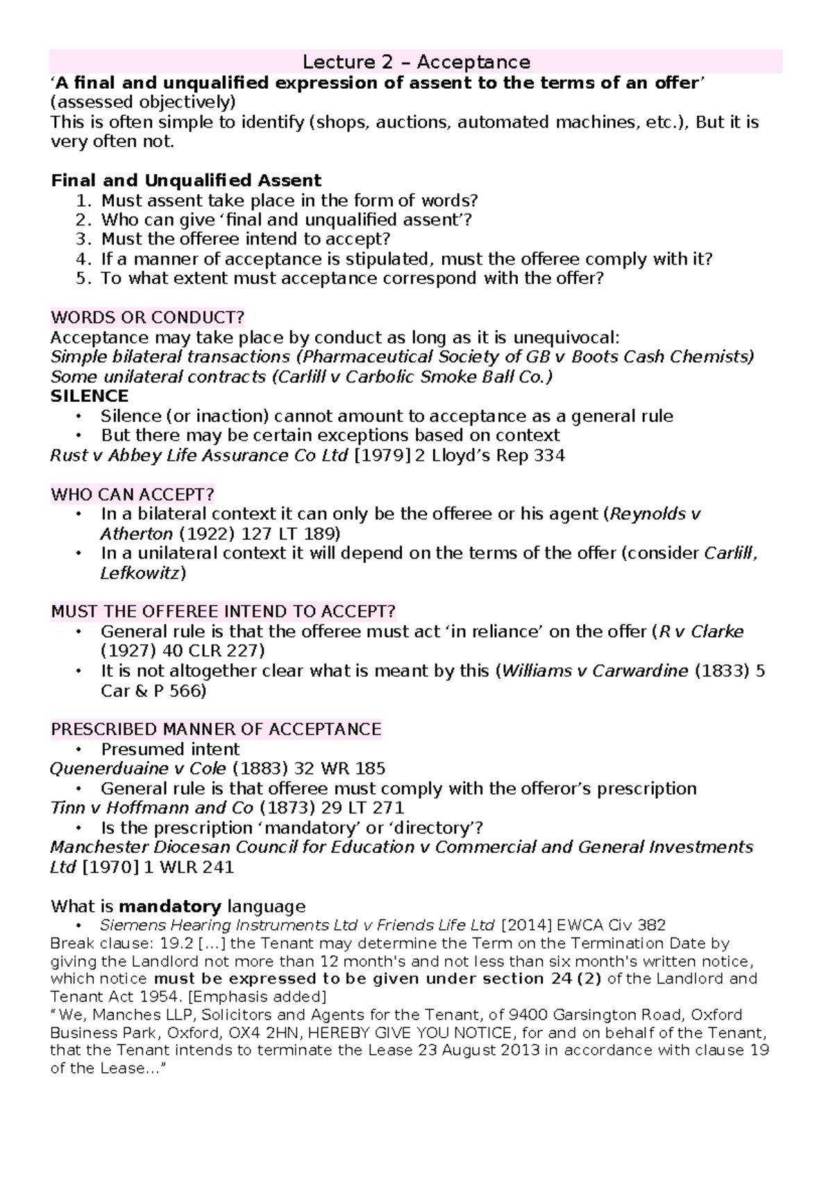 Lecture 2 - Acceptance: Comprehensive Notes on Assent Principles - Studocu