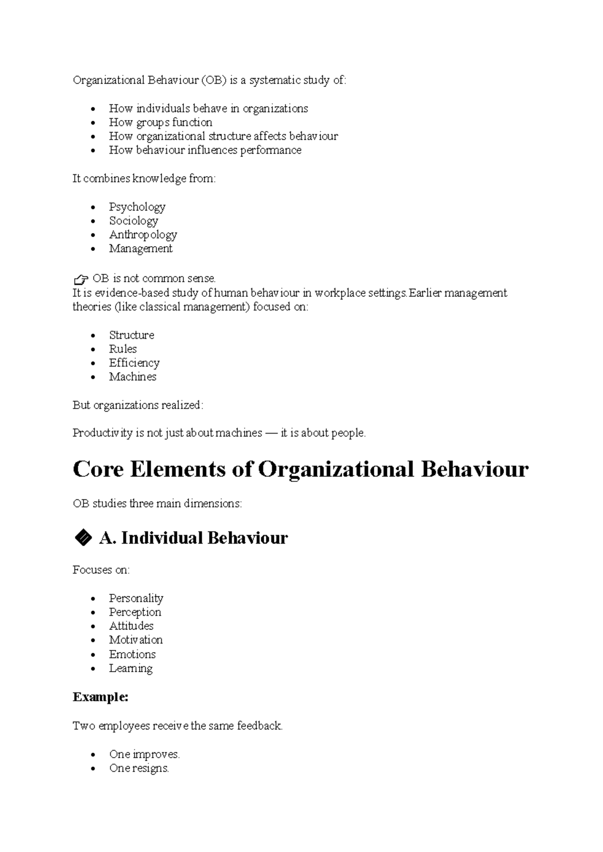 OB (w 1- L 1) - Introduction to Organizational Behaviour Concepts - Studocu
