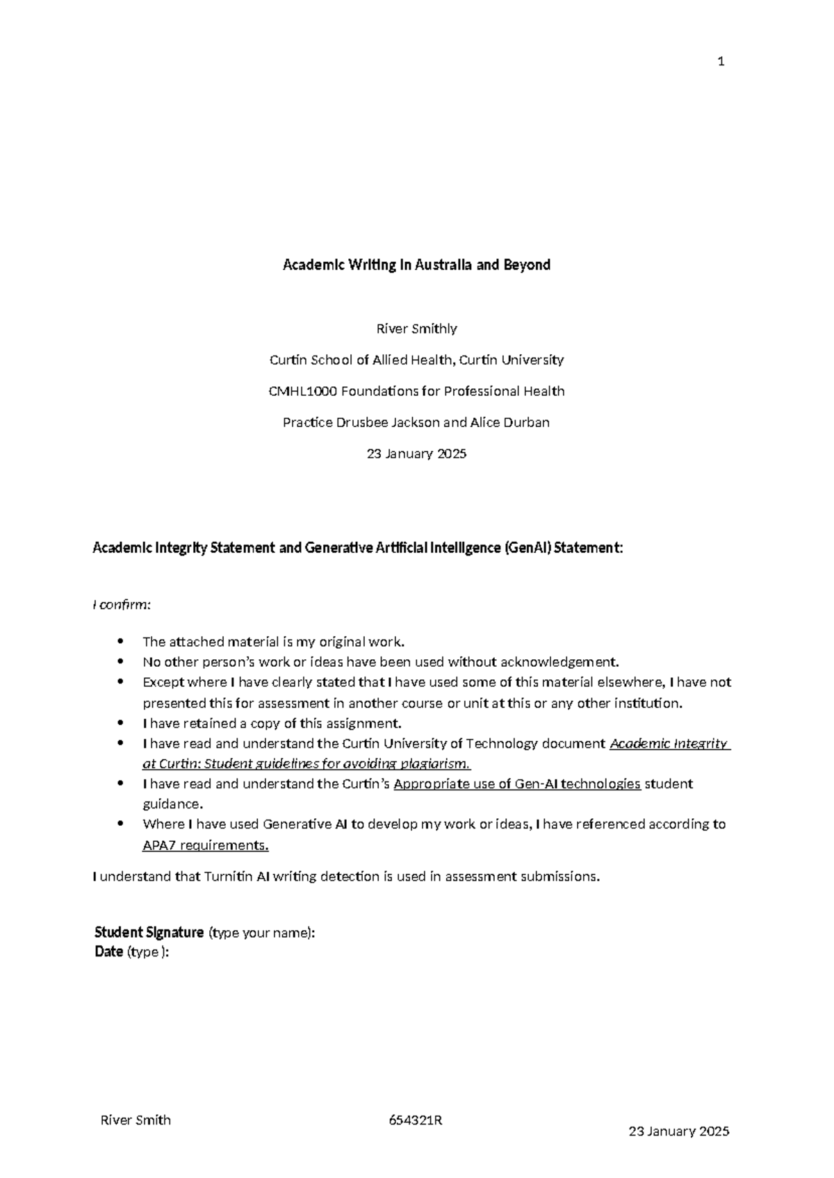 CMHL1000 Example Essay on Academic Writing & AI Integrity Statement ...