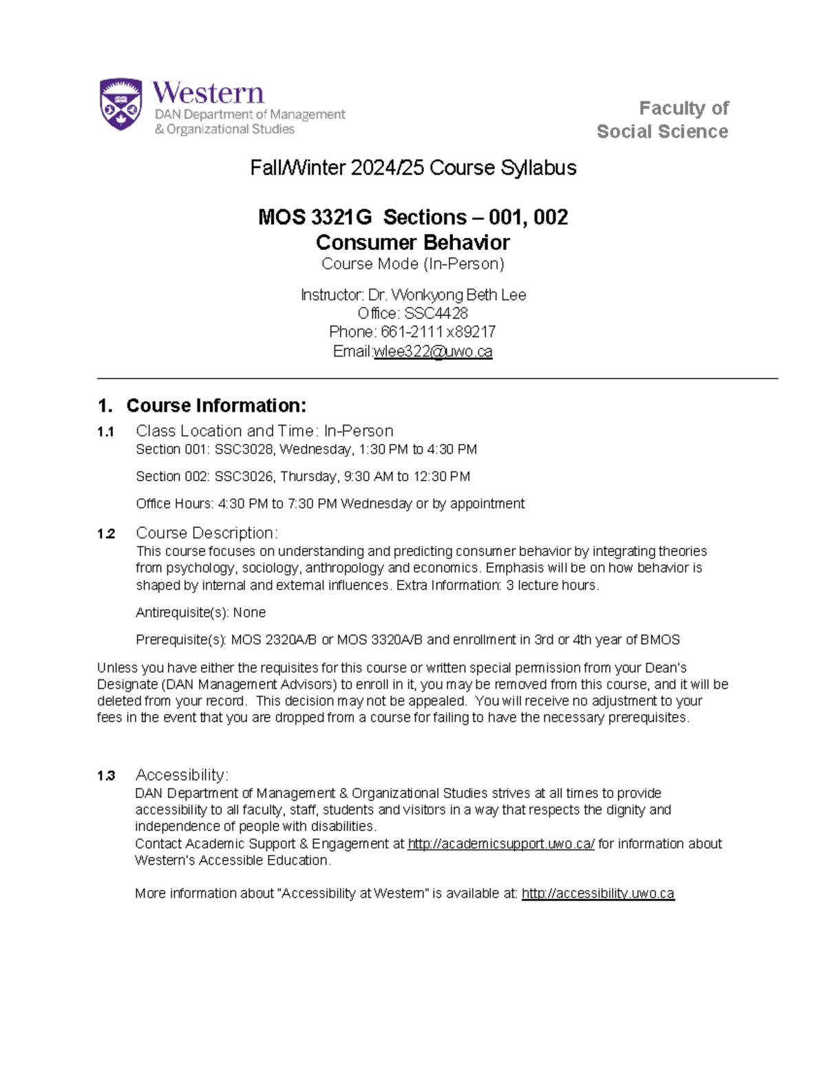 MOS 3321G Consumer Behavior Course Syllabus - Sections 001 & 002 - Studocu