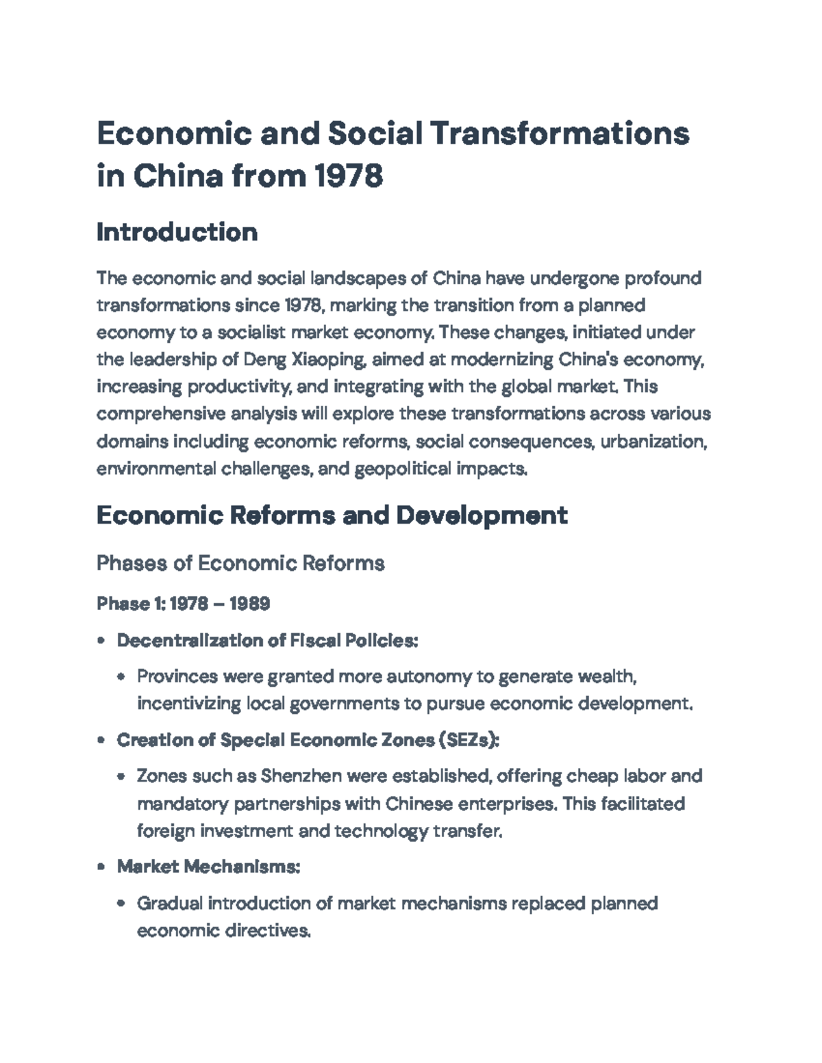 Economic & Social Transformations in China Since 1978: A Detailed Study ...