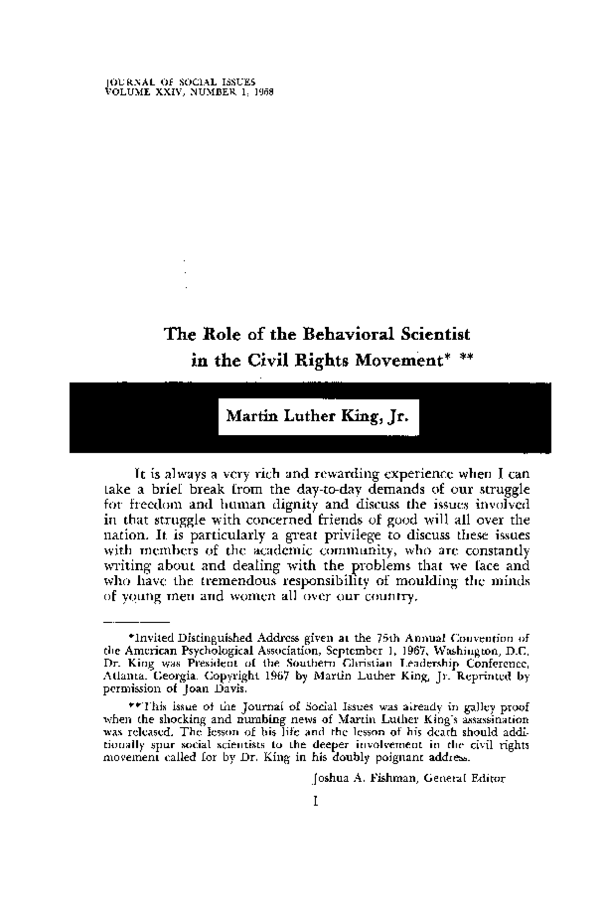 The Role of Behavioral Scientists in Civil Rights Movement - MLK APA ...