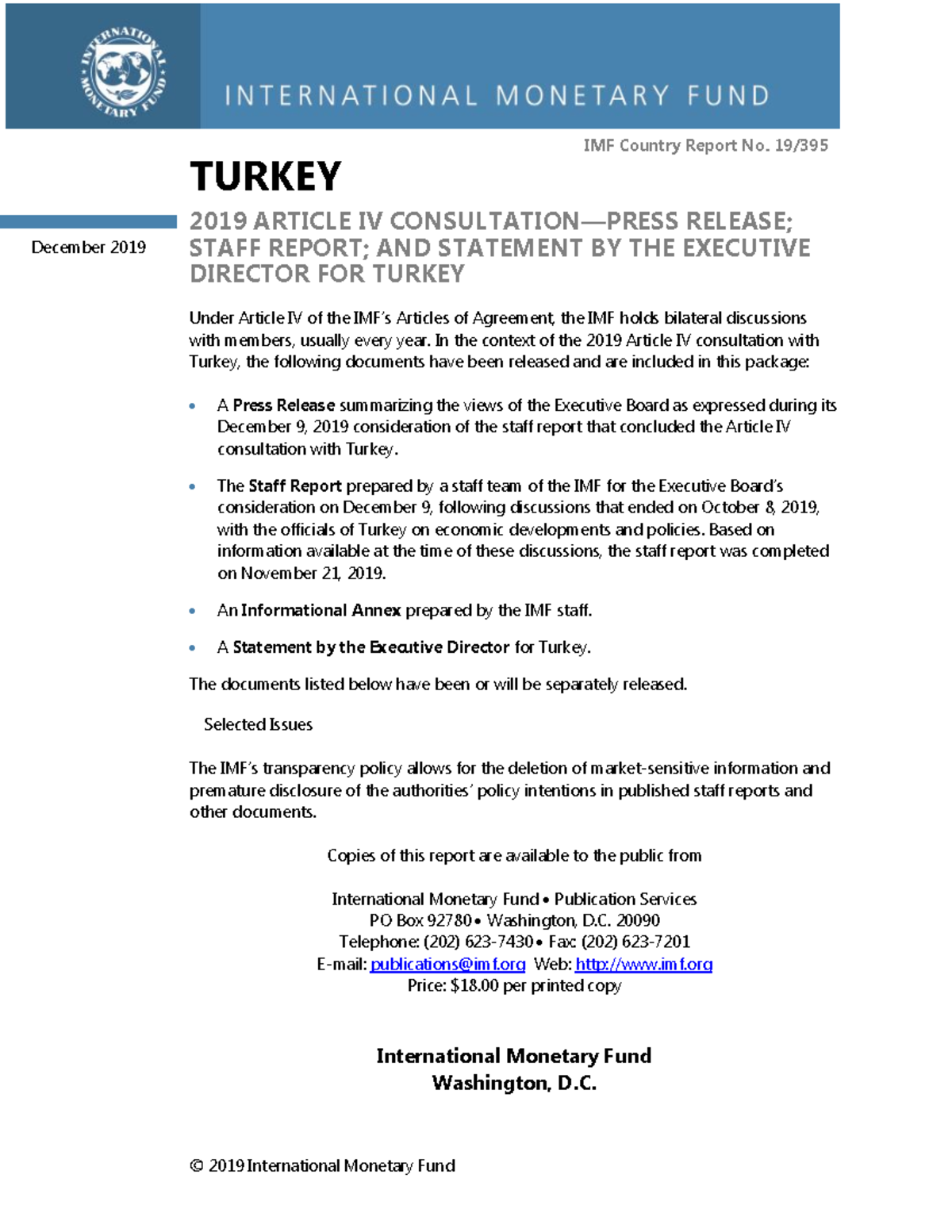 2019 Article IV Consultation Report: Turkish Lira Crisis Analysis - Studocu