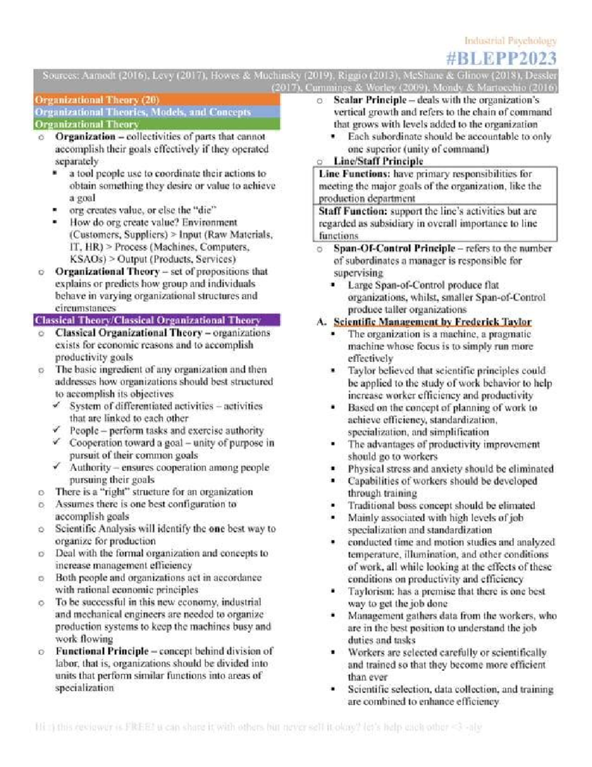 Industrial Psychology (20) Final Exam Review: Key Theories and Concepts ...