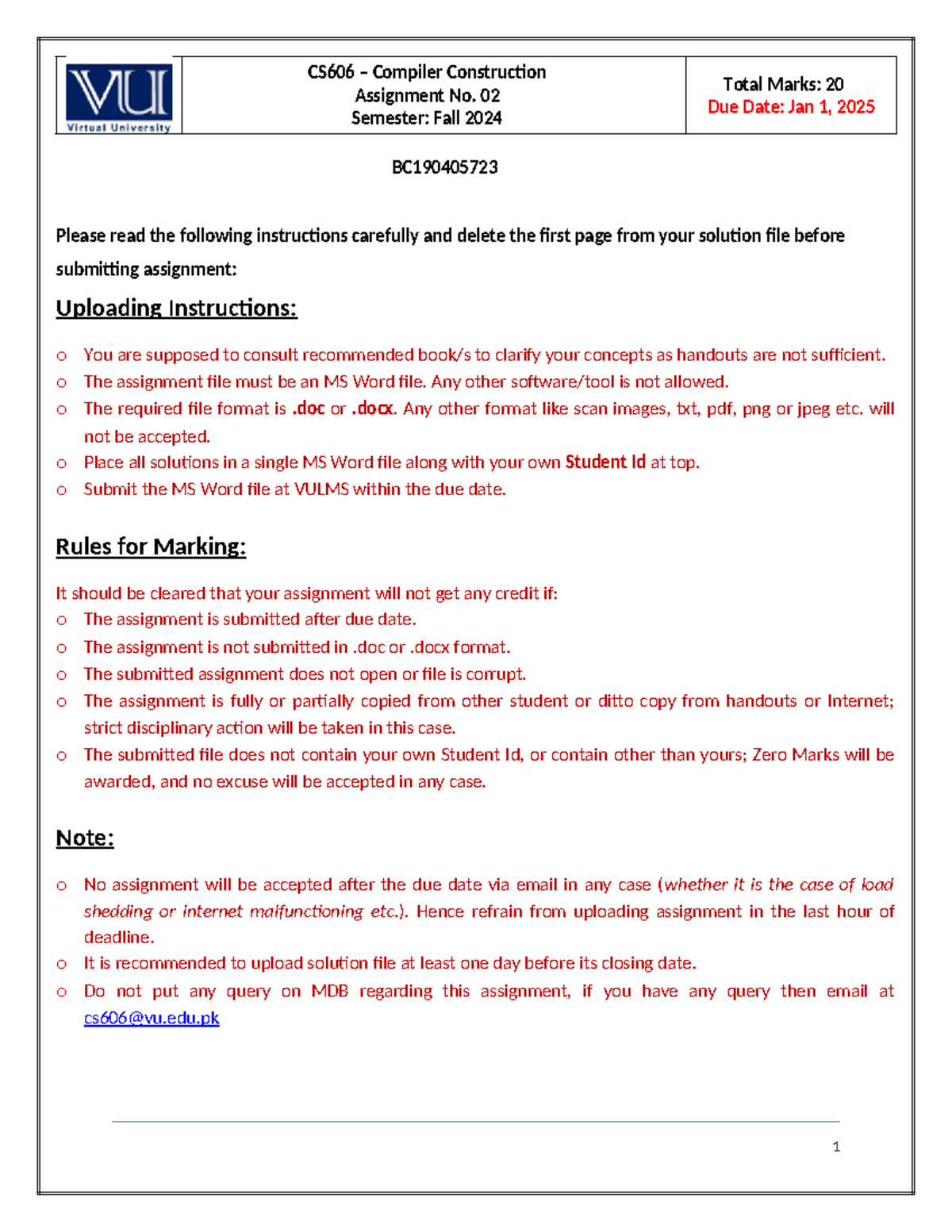 CS606 Assignment 2 - Assignment No. 02 Semester: Fall 2024 Total Marks ...