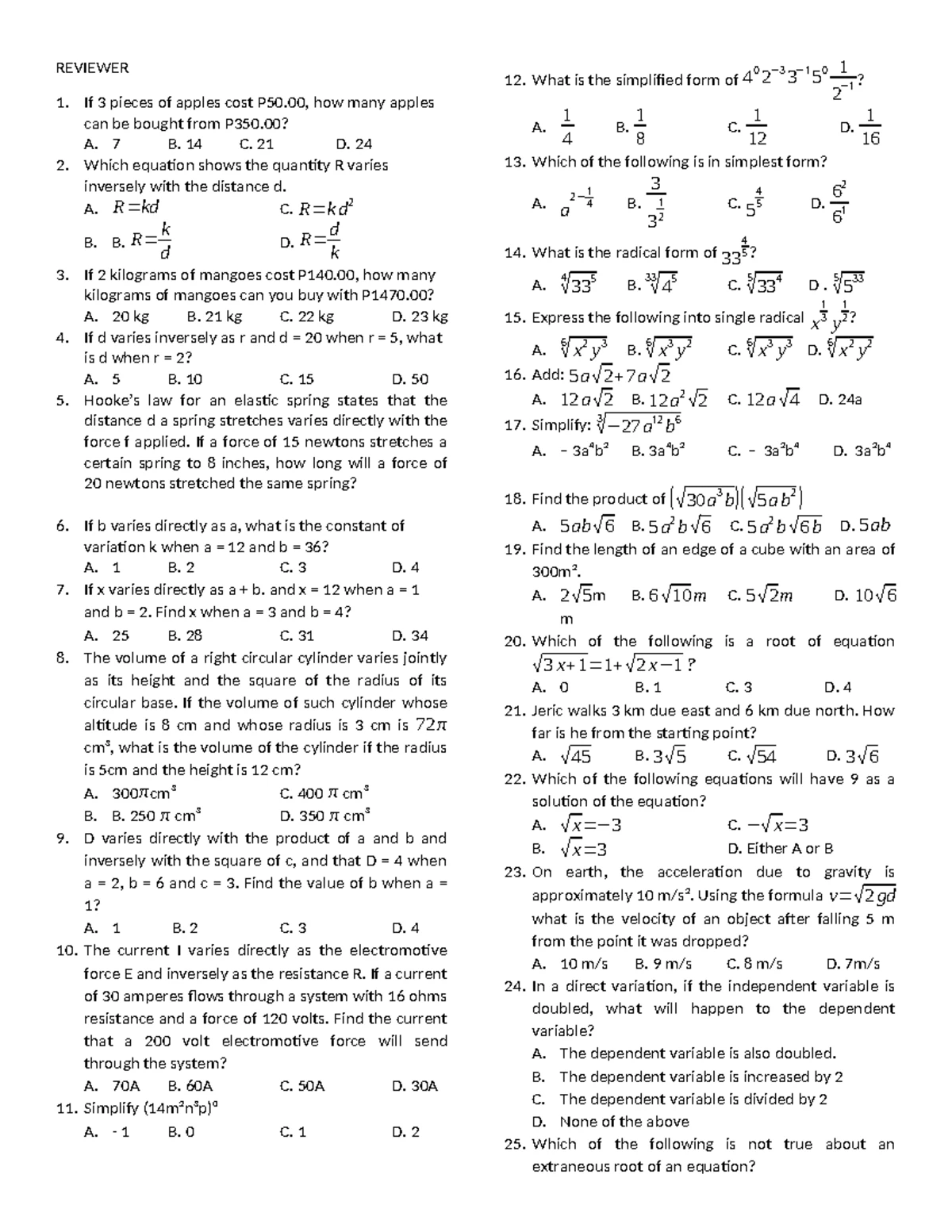 Quiz 3: Summation and Product of Quadratic Roots - Studocu