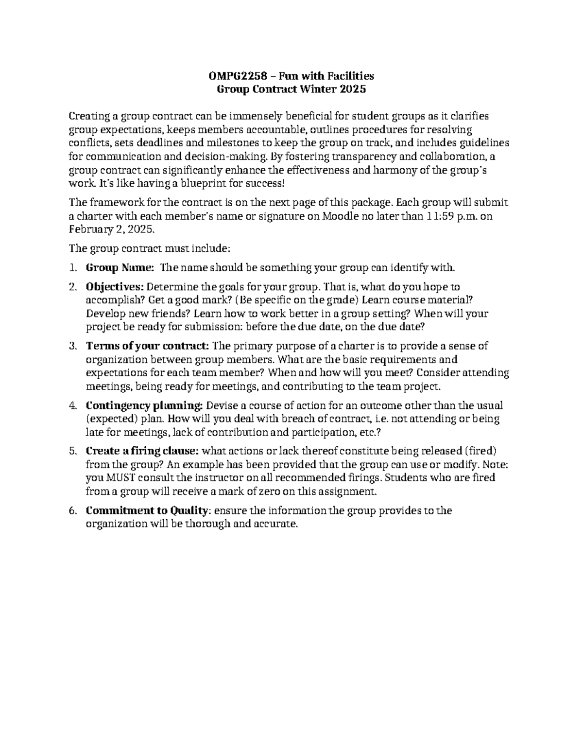 OMPG2258 Winter 2025 Group Contract for Fun with Facilities Project ...