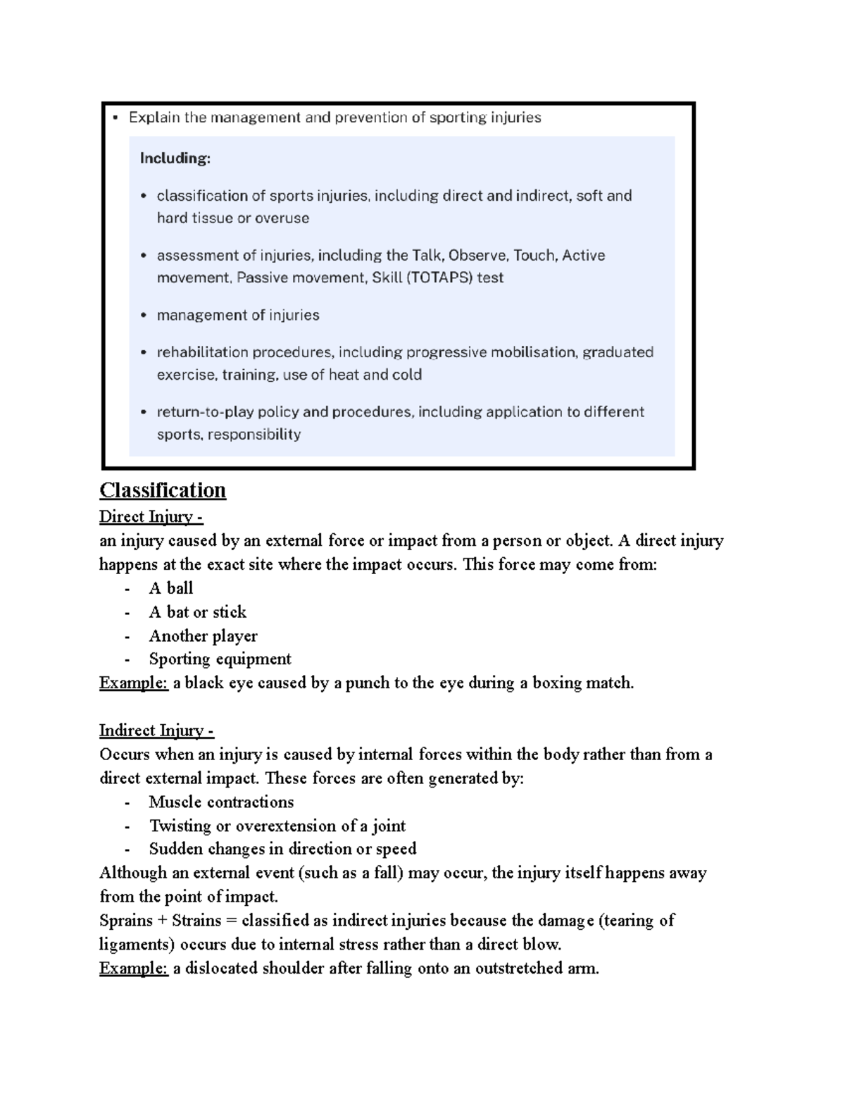 Injury Classification and Management Techniques - Studocu