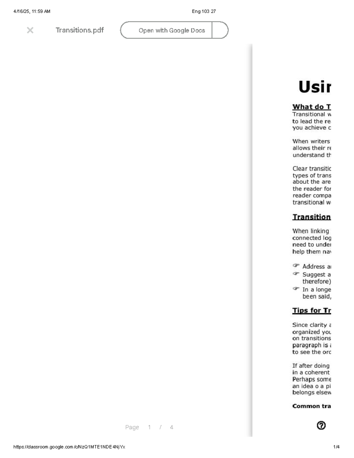 Eng 103 27 - details on transitions - Classroom Eng 103 27 Atanu ...