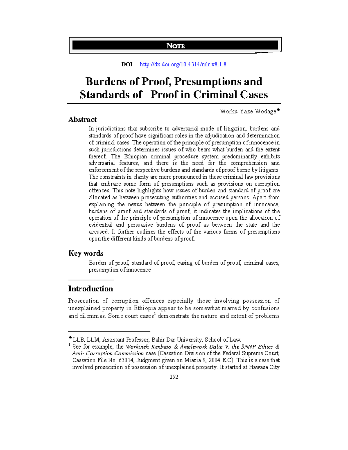 NOTE 4K11XA2SSV: Burdens of Proof and Presumptions in Criminal Law ...