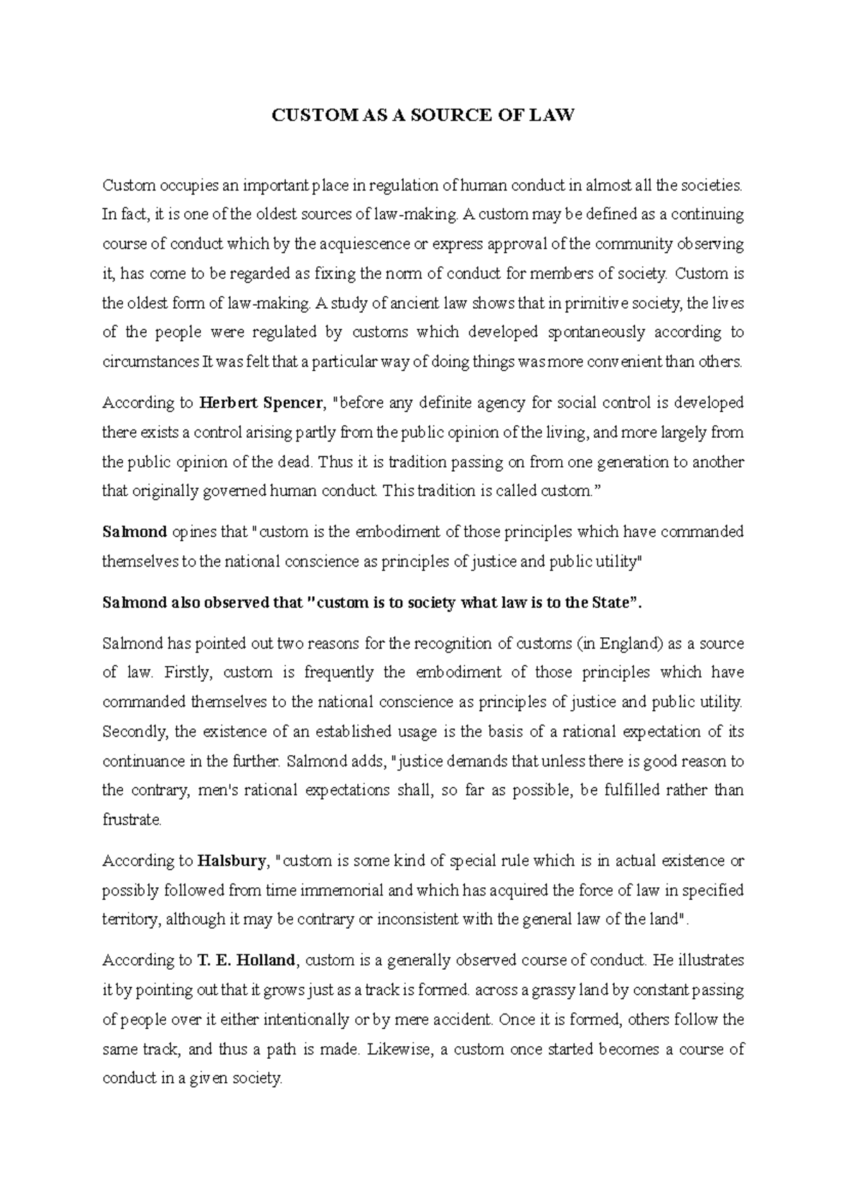 Customs as a Source of Law: An In-Depth Analysis - Studocu