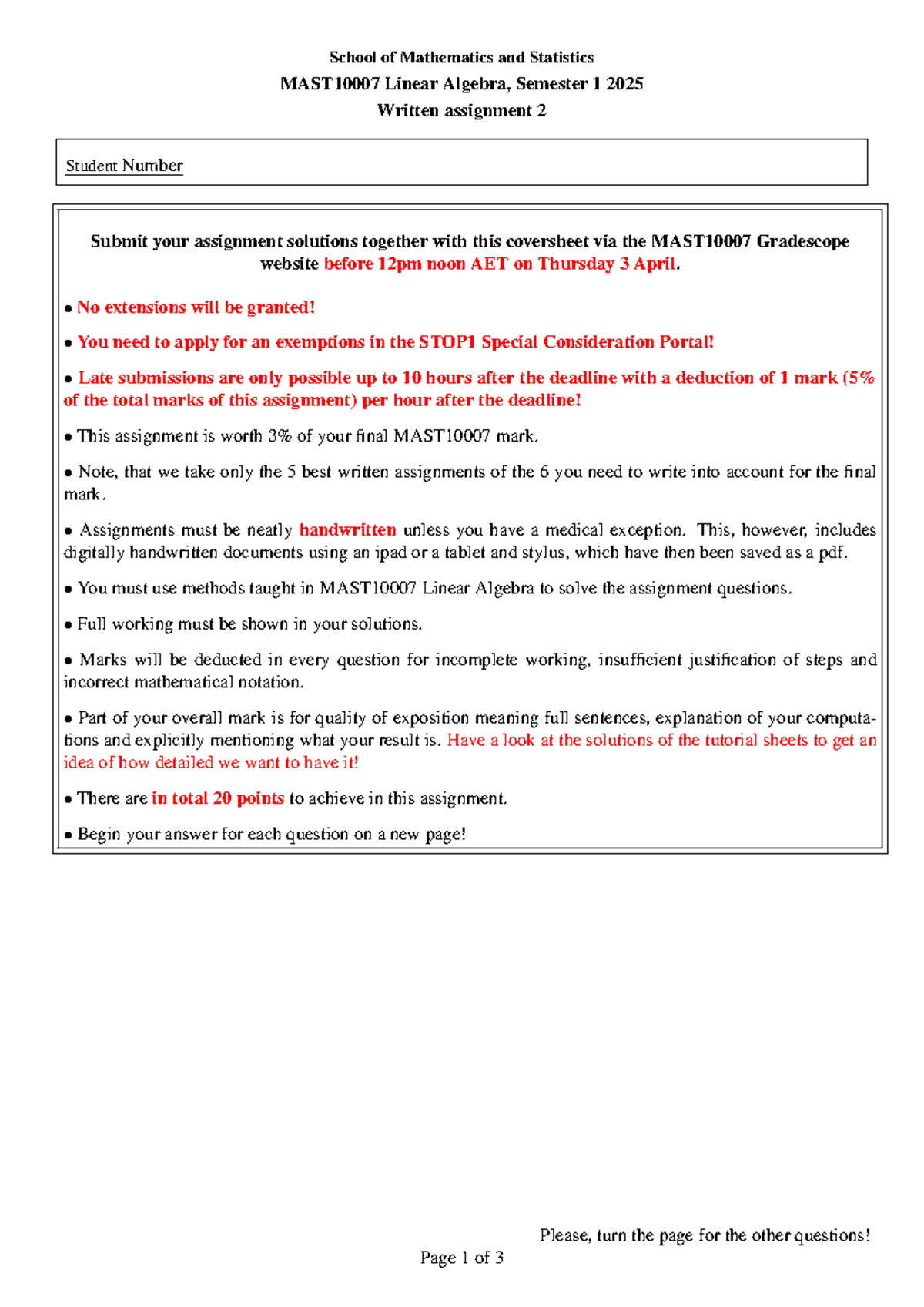 Linear Algebra Assign 2 S1 2025: Submission Guidelines & Summary - Studocu