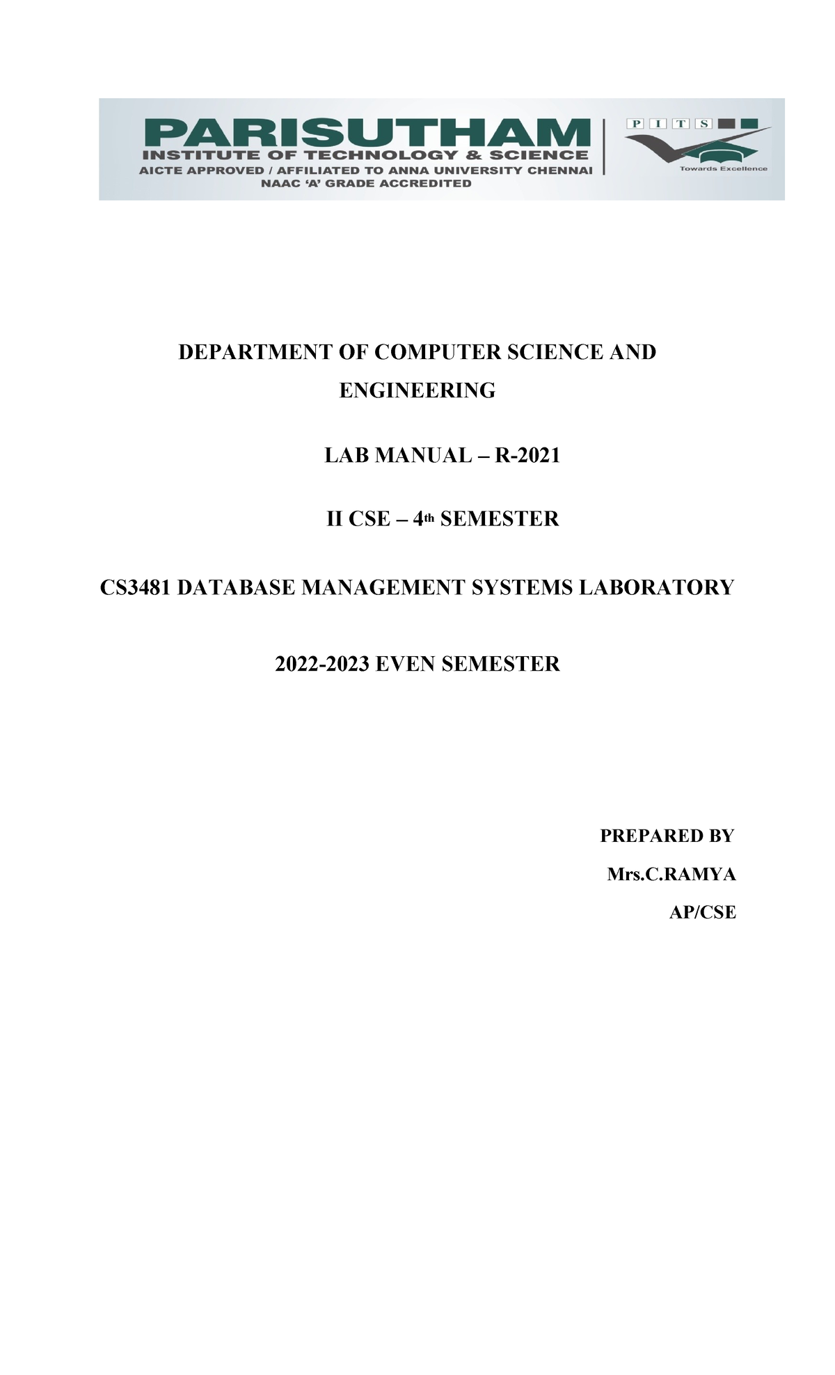 CS3492 DBMS Lab Manual - Practical SQL Exercises and Concepts - Studocu