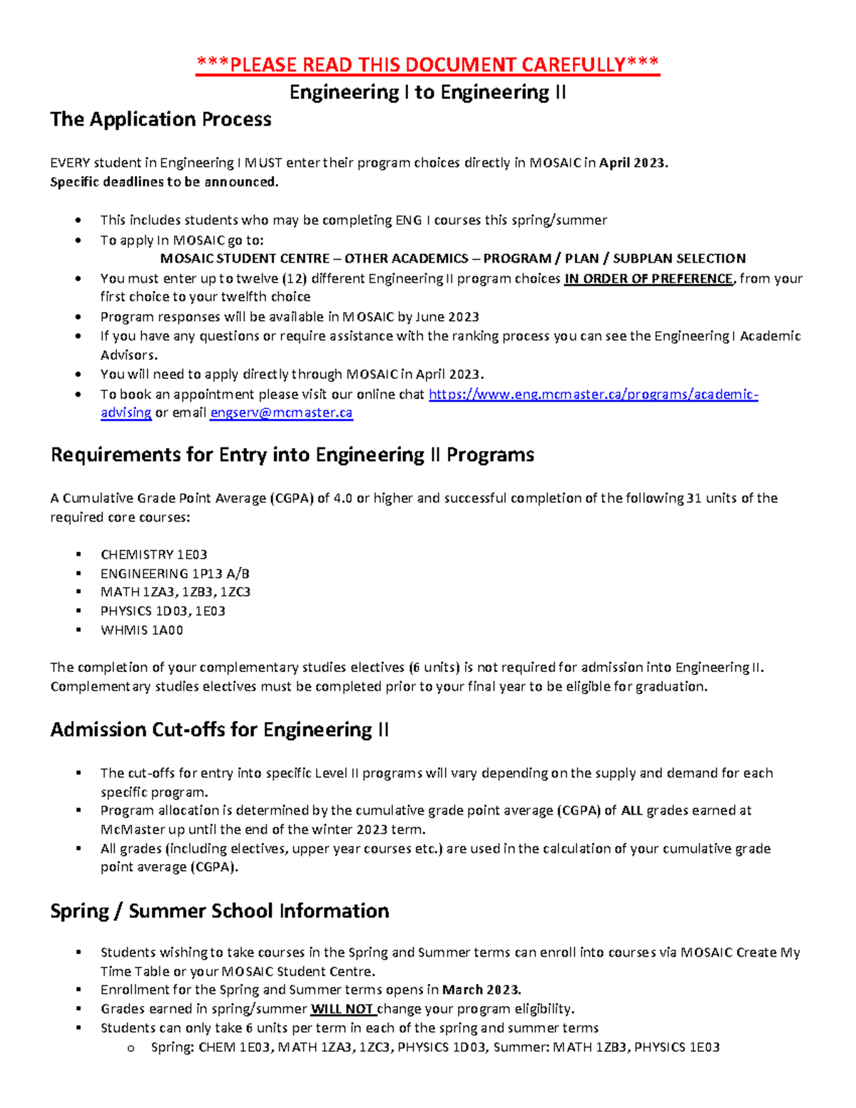 Eng I to II Transition Guide 2023 - Important Application Info - Studocu