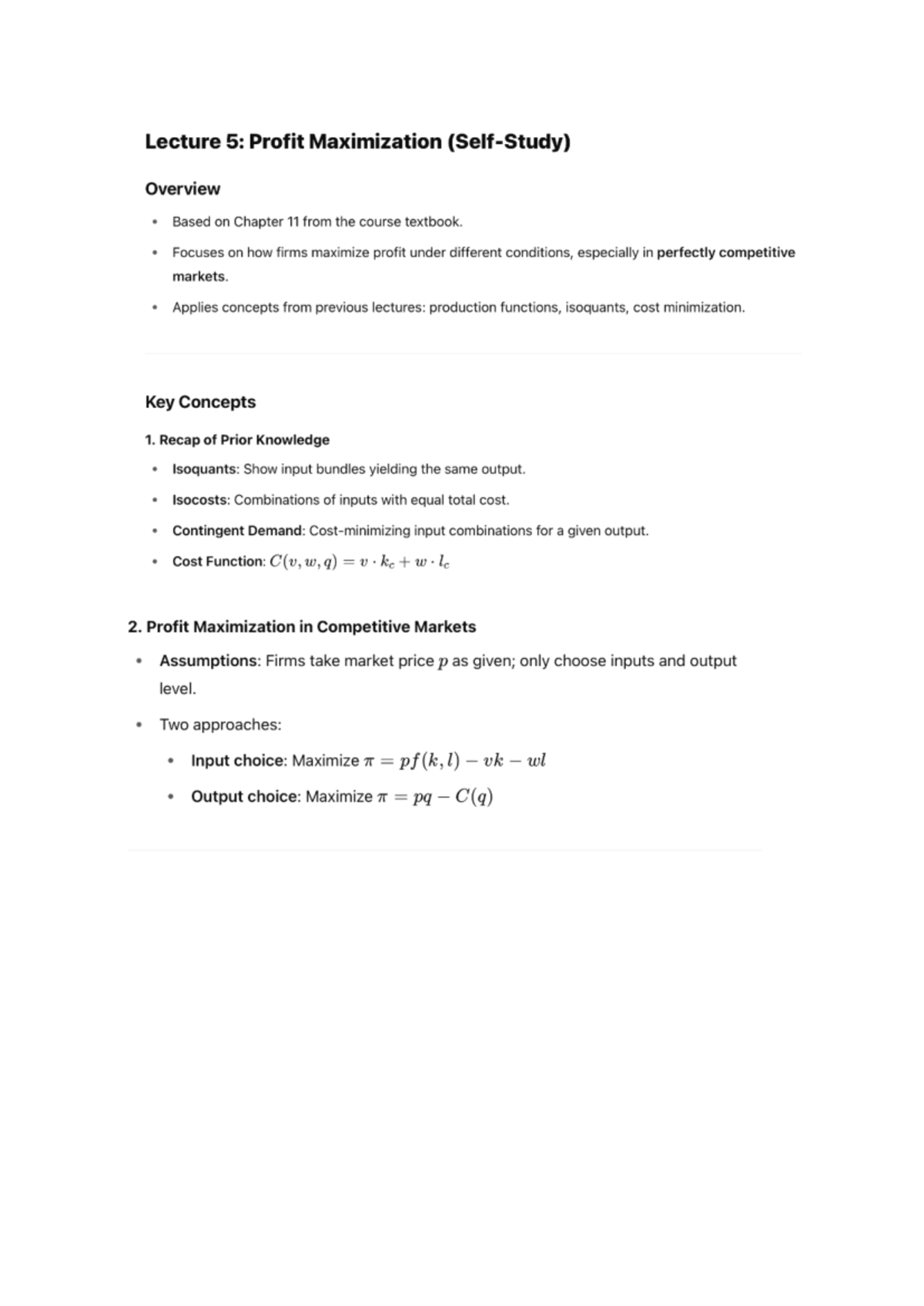Lecture 5: Profit Maximization in Competitive Markets (Ch. 11) - Studocu
