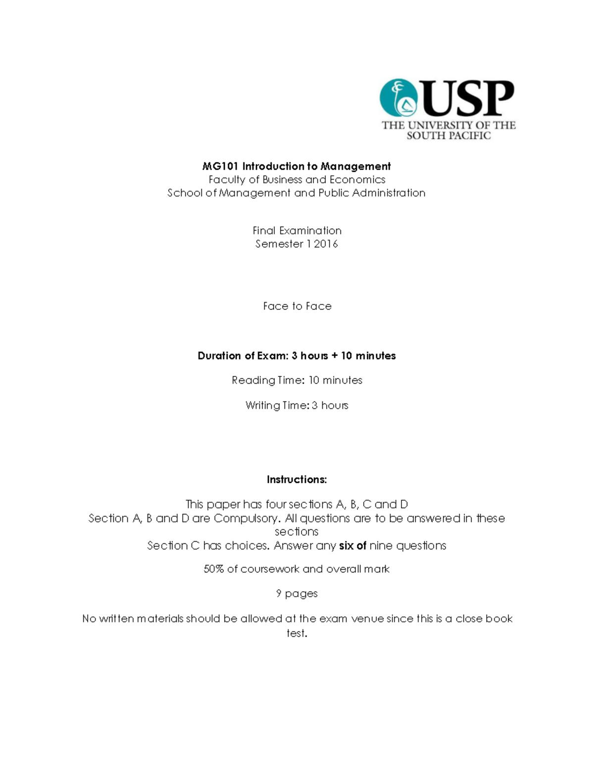 MG101 Final Exam Study Guide - Introduction to Management (2016) - Studocu