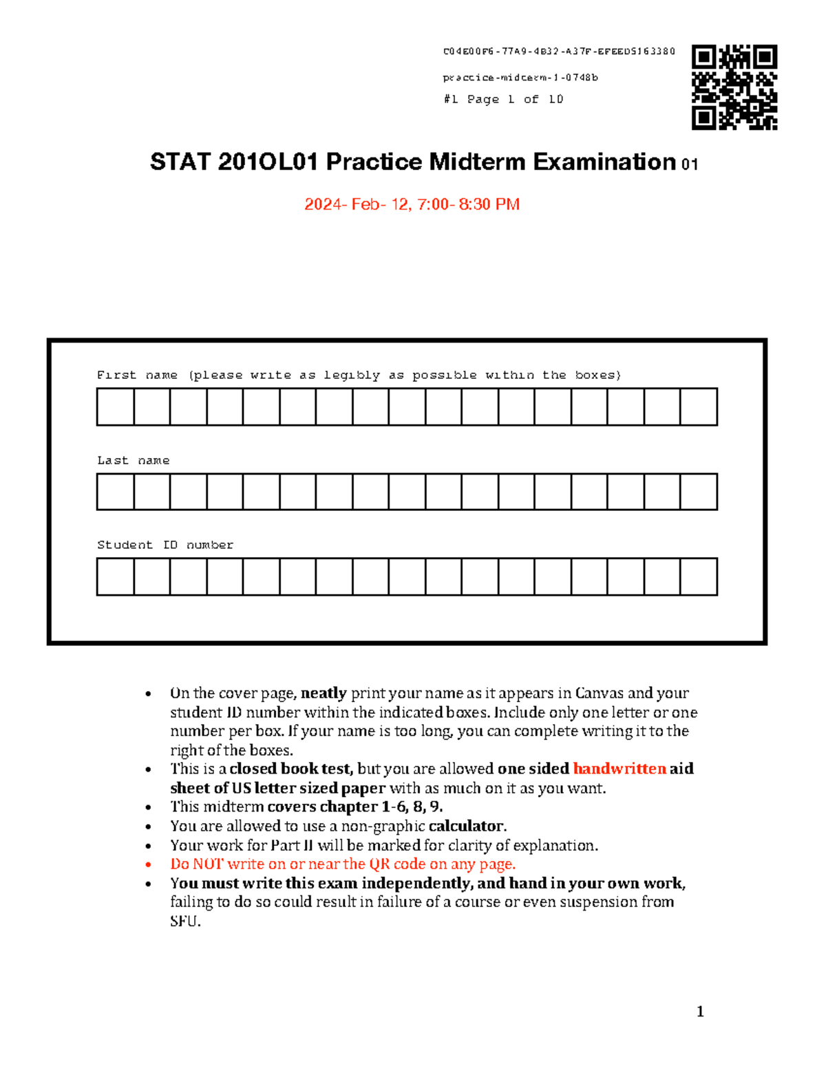 Practice Midterm 1-STAT201-crw - STAT 201 OL01 Practice Midterm ...