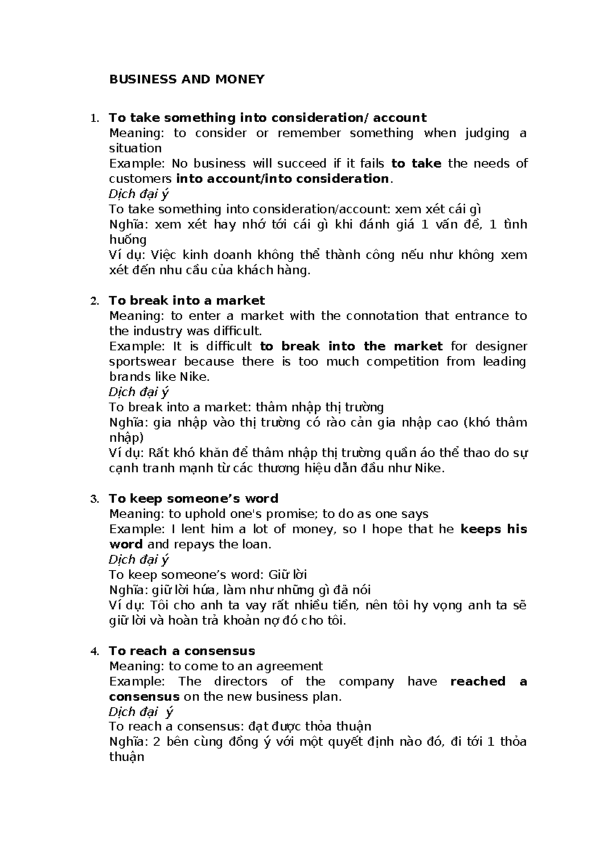 BUSINESS AND MONEY 1: Key Terms and Concepts Explained - Studocu