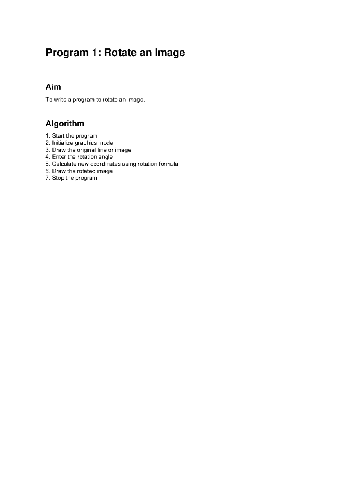 Graphics 6 Programs Record: Image Rotation & More - Studocu