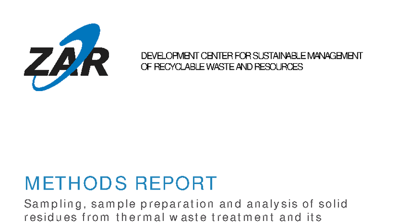 ZAR 2023 Methods Report: Sampling Techniques for MWIP Residues - Studocu