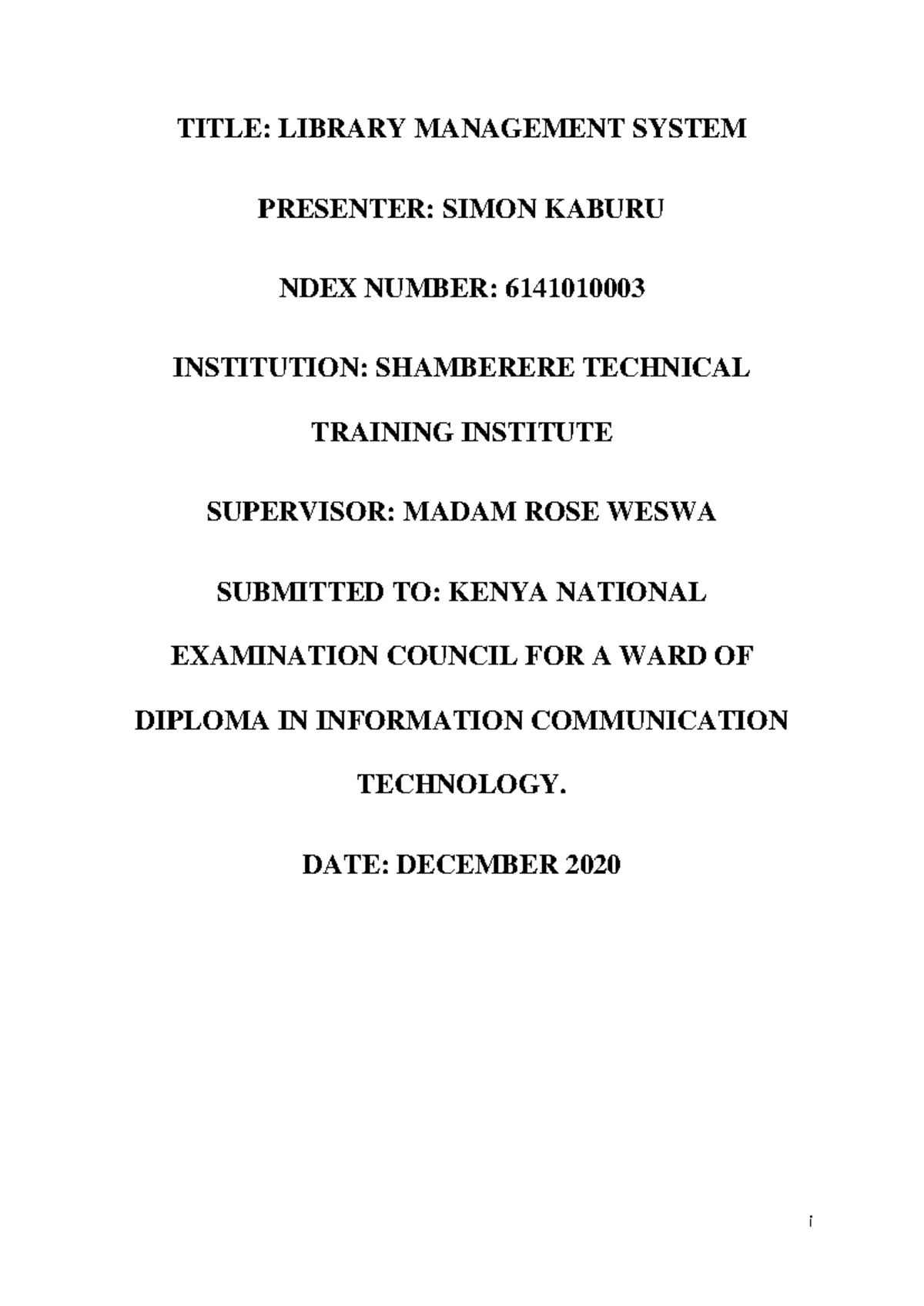 Title: LIBRARY MANAGEMENT SYSTEM PROJECT REPORT - ICT 2020 - Studocu