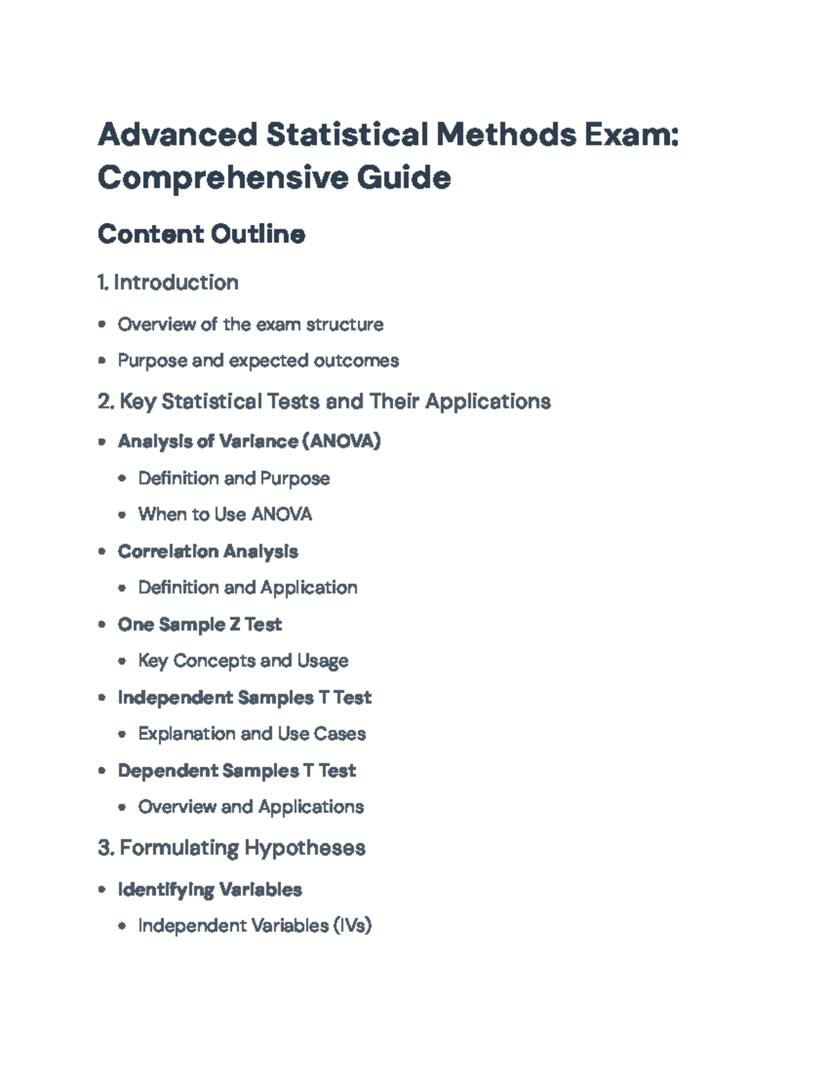 Advanced Statistical Methods Exam: Comprehensive Study Guide - Advanced ...