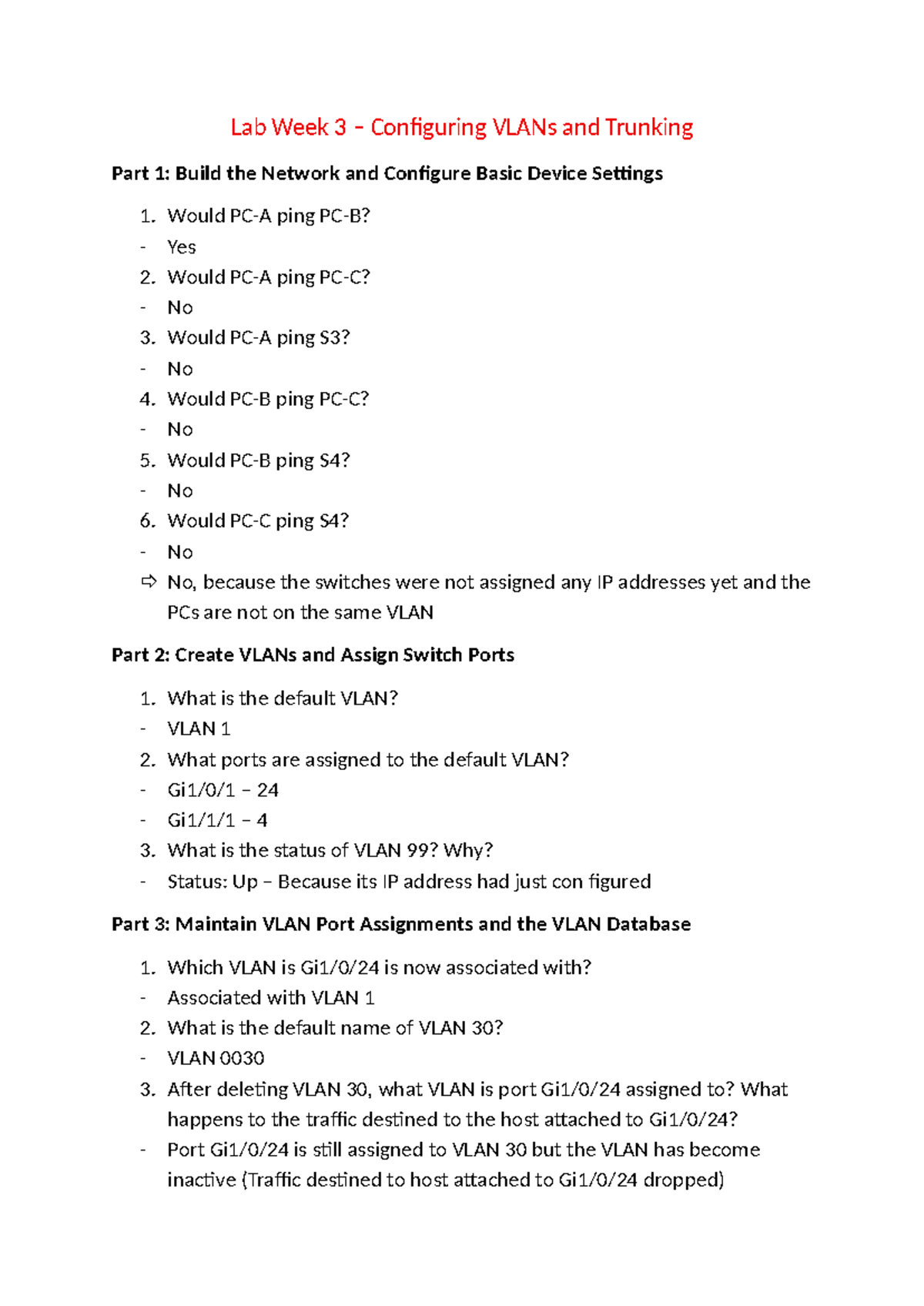 Lab SU-3a: Configuring VLANs, Security, and Remote Access on Switches -  Studocu