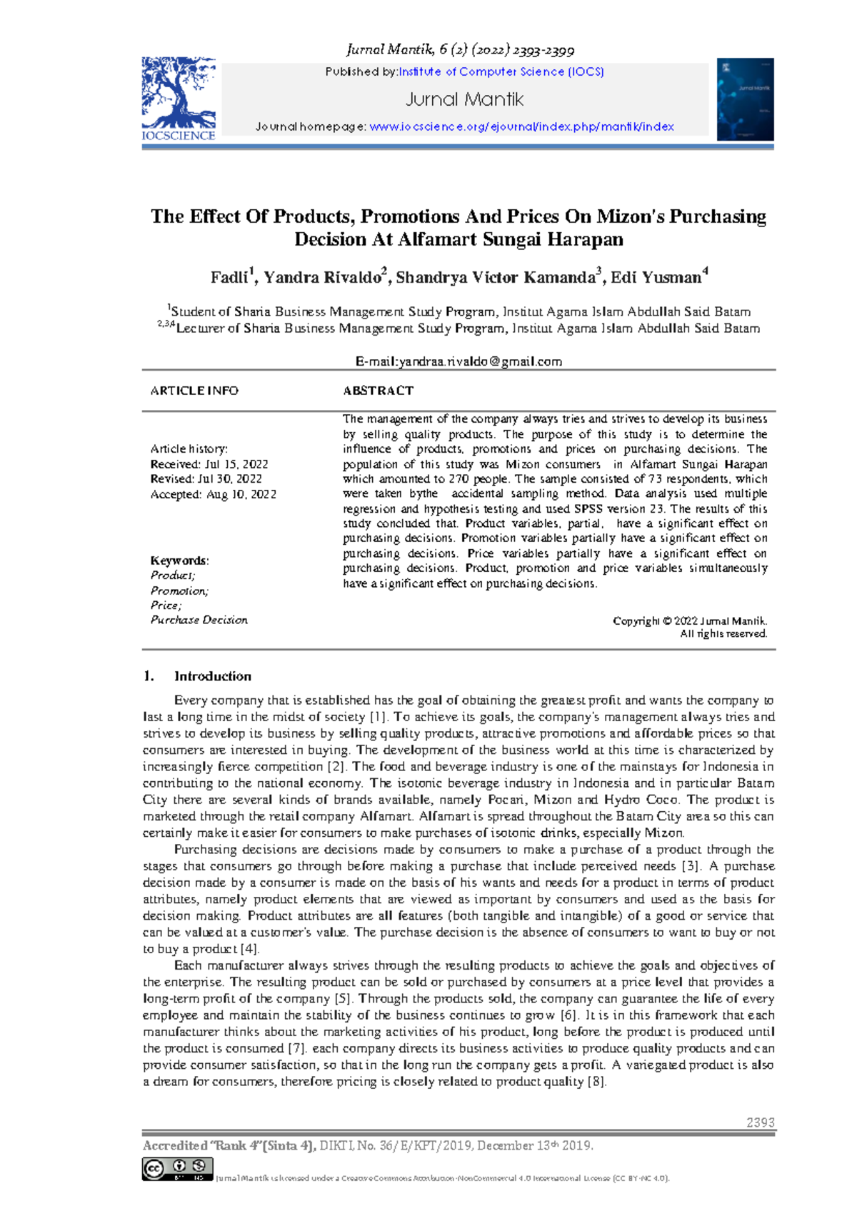 The Effect of Products, Promotions & Prices on Mizon's Purchasing ...
