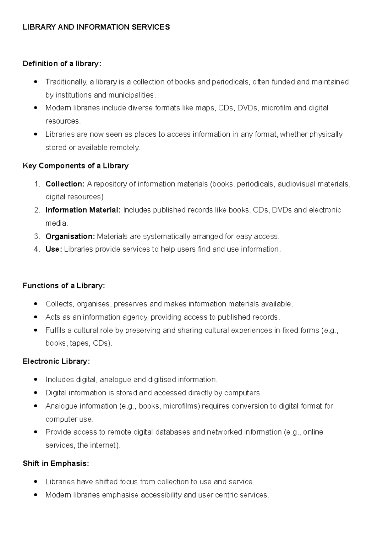 Library and Information services Summary Notes - LIBRARY AND ...